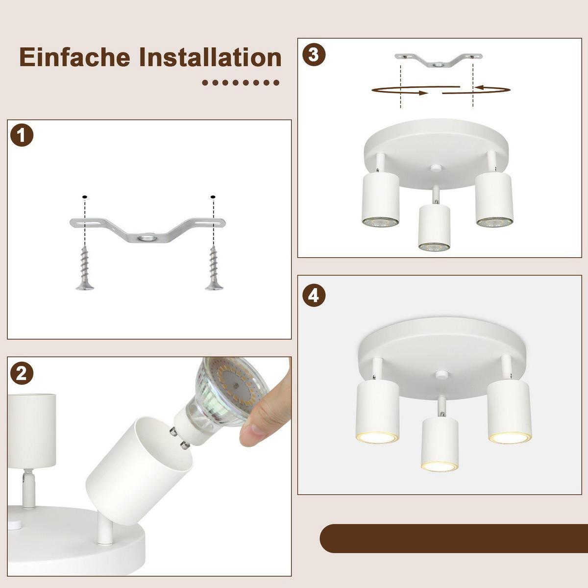 DECKENSTRAHLER Glimmert 24/14/24 cm - Weiß, Metall (24/24/14cm) - ZMH