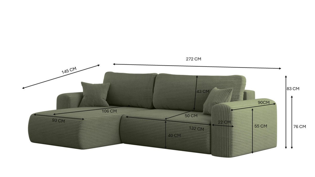 ECKSOFA Mit Schlaffunktion und Stauraum für Bettzeug Capri Stoff Poso Hellgrün Links - Hellgrün, Holz/Textil (145/272cm) - Kaiser Möbel