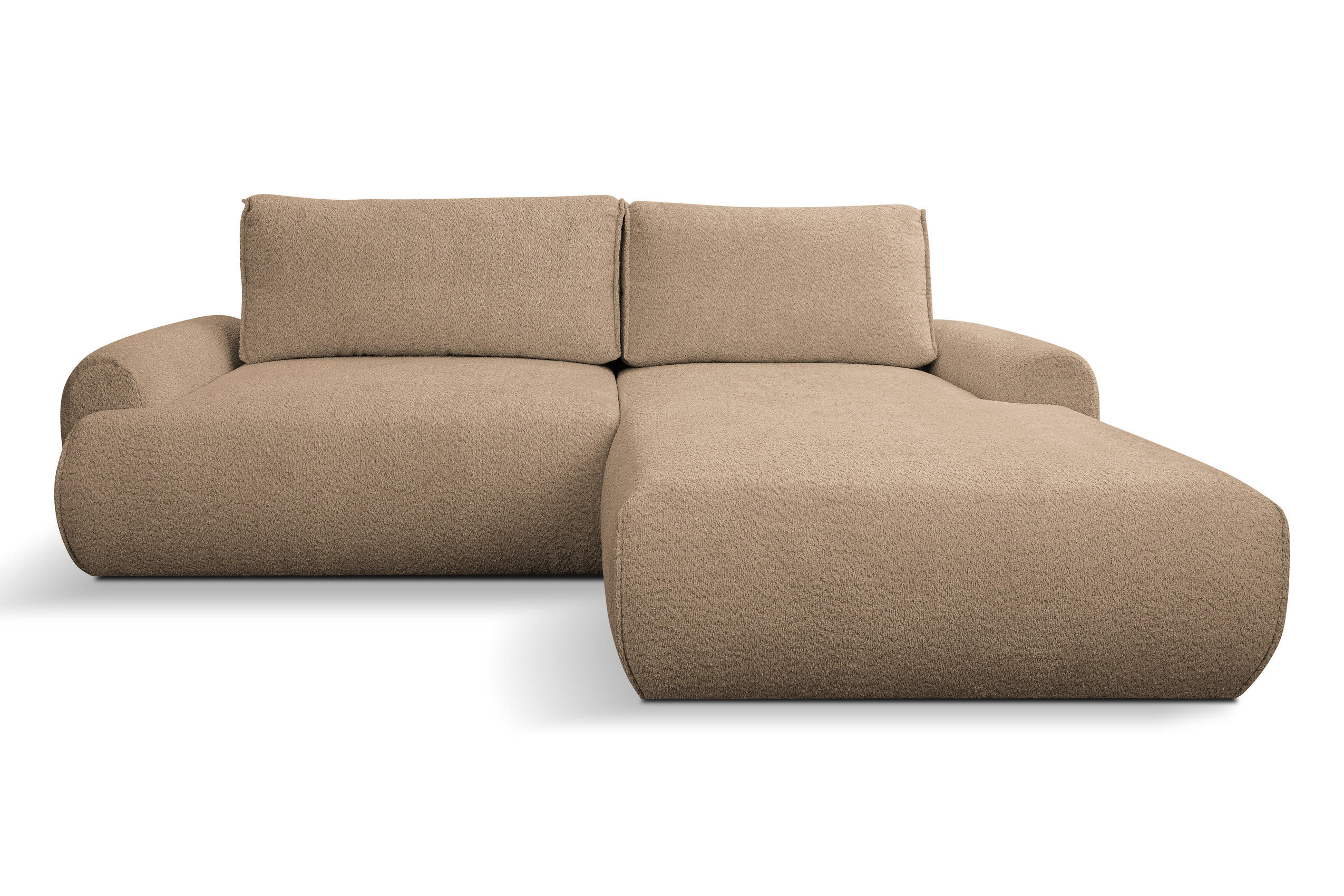 ECKSOFA Moon in L-Form mit Schlaffunktion und Bettkasten, Farbe: Braun, Bouclé-Stoff, Ottomane Rechts - Braun, Textil (260/136cm) - VENASI MÖBEL