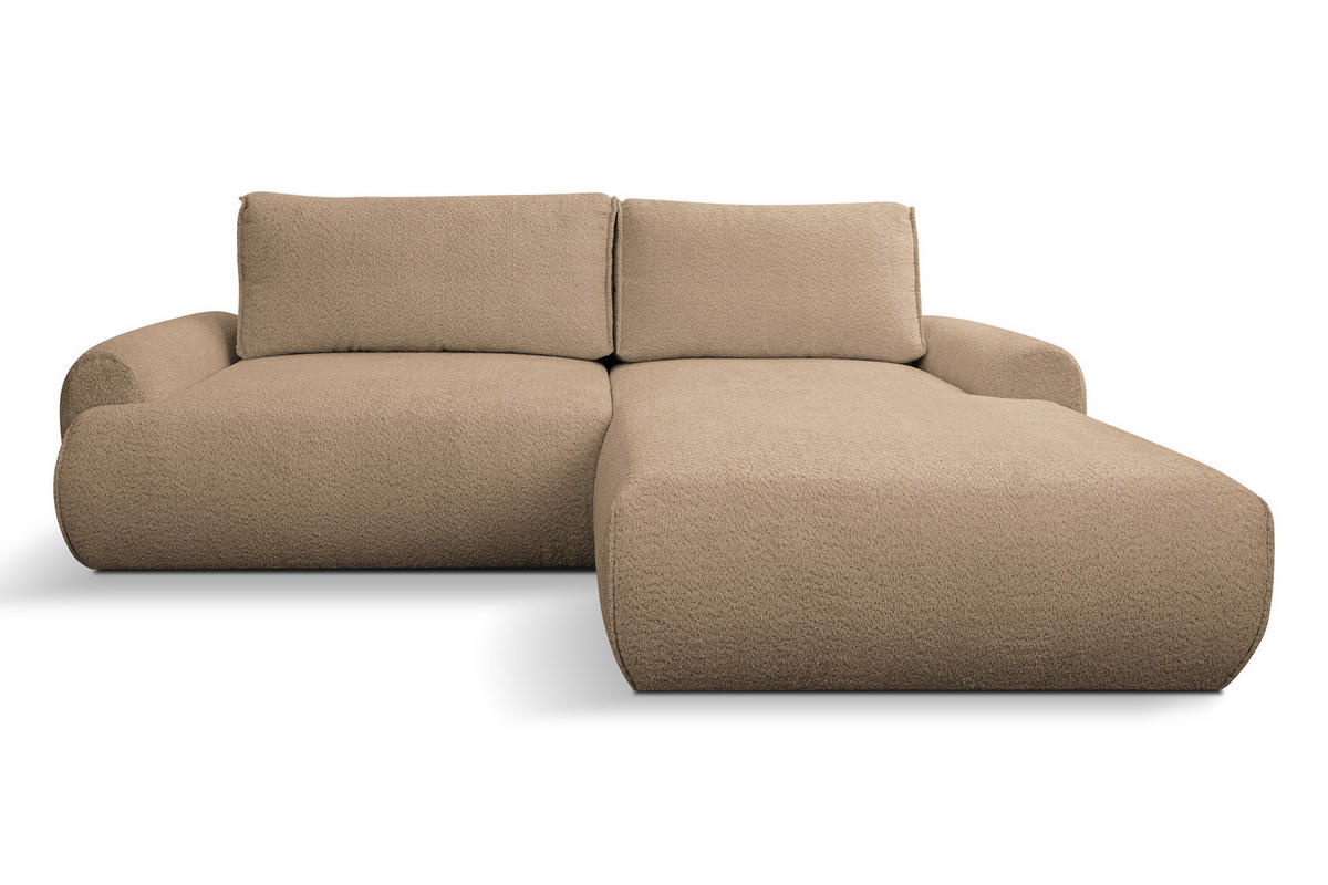 ECKSOFA Moon in L-Form mit Schlaffunktion und Bettkasten, Farbe: Braun, Bouclé-Stoff, Ottomane Rechts - Braun, Textil (260/136cm) - VENASI MÖBEL