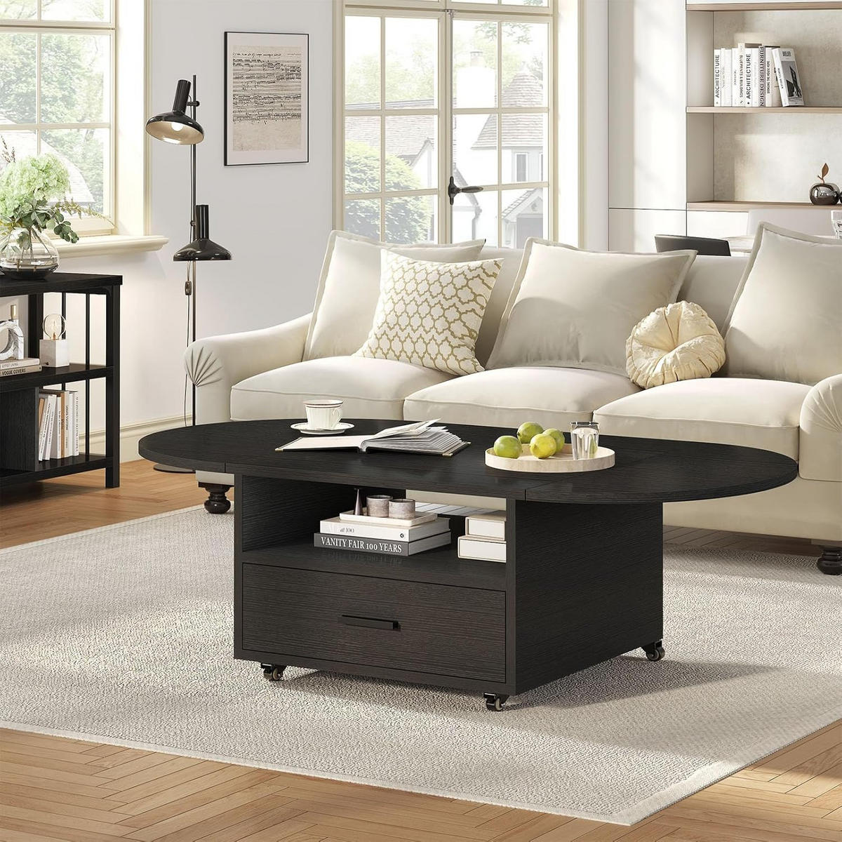 COUCHTISCH Wohnzimmertisch mit Stauraum 120 x 60 x 45 cm Klappplatte - Schwarz, Holzwerkstoff/Metall (120/120/45cm) - Quality Elegance