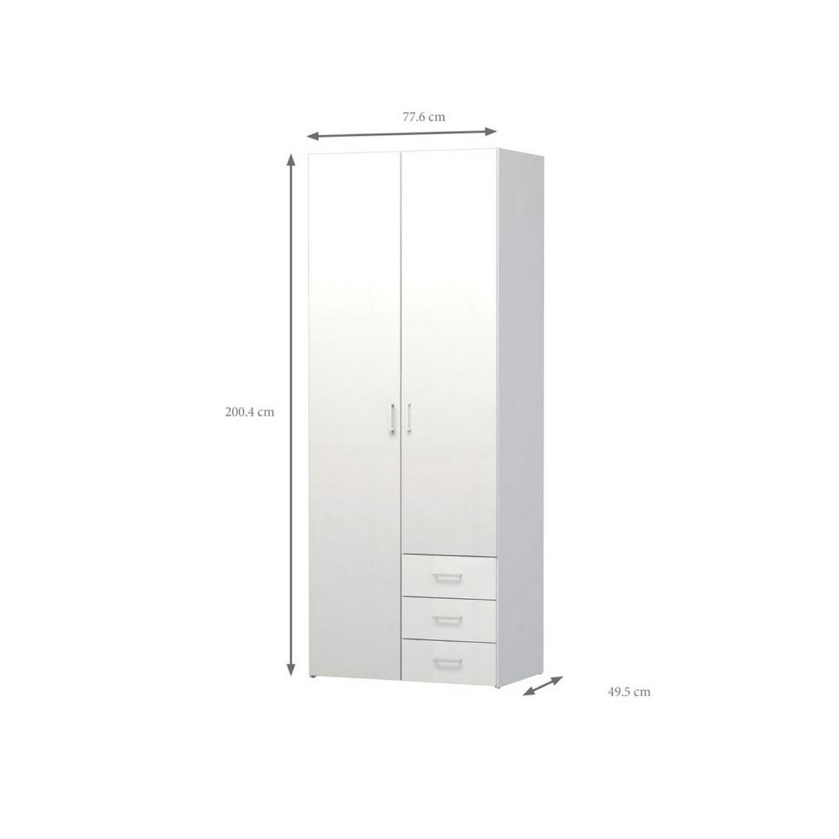 KLEIDERSCHRANK Spell Weiß Hochglanz 78/50/200 cm - Weiß, Holzwerkstoff (78/200/50cm) - ebuy24