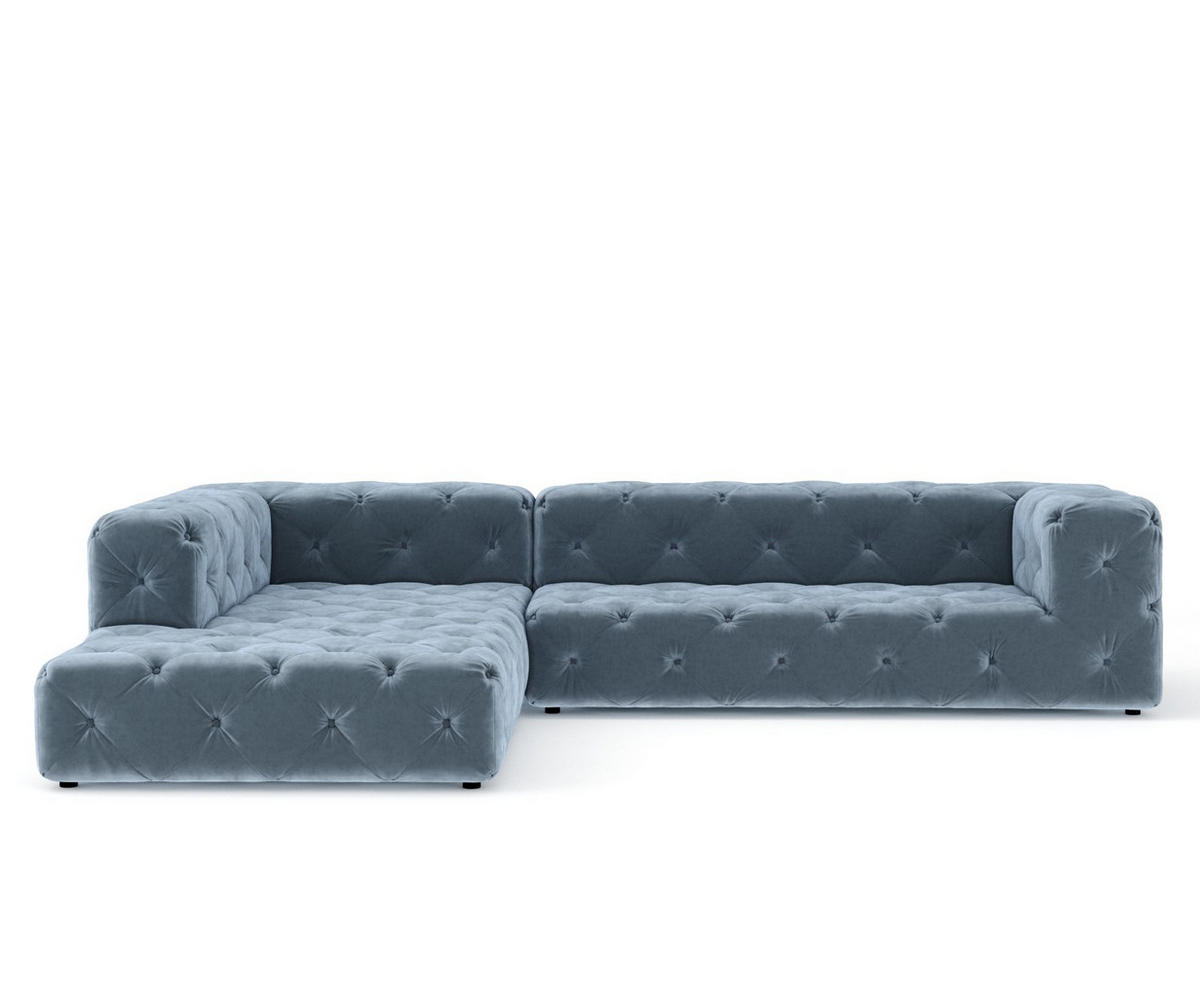 ECKSOFA Cosimo Blau Grau Samtstoff - Blaugrau/Schwarz, Holz/Holzwerkstoff (325/228cm) - Maison de Reve