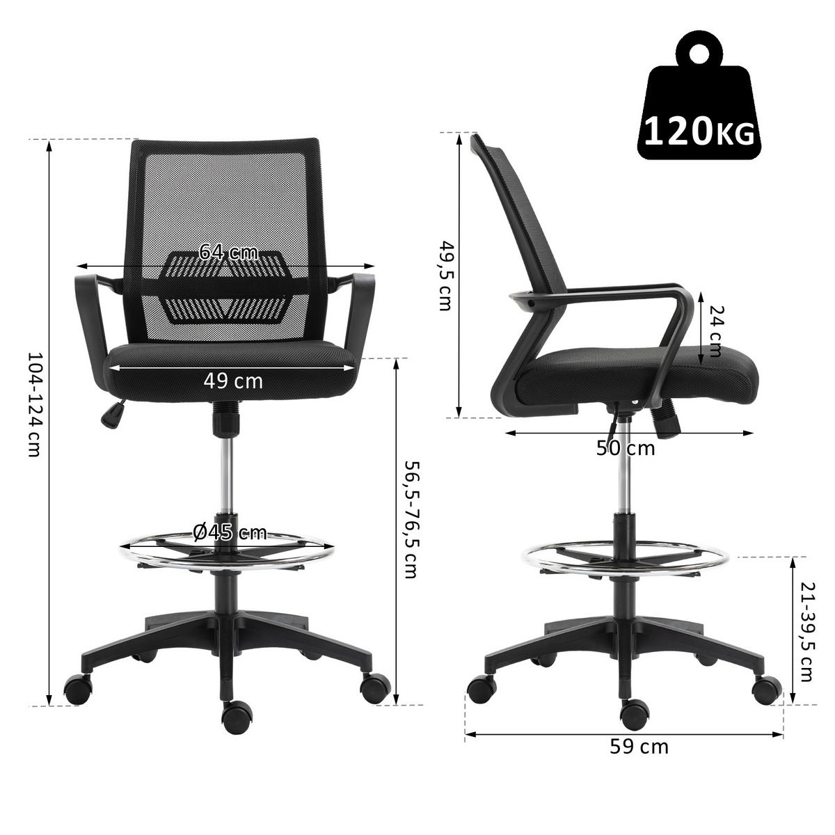 BÜROHOCKER DE-11796 höhenverstellbar mit Netzbezug Schwarz - Schwarz, Metall (59/124/64cm) - ComfortXL