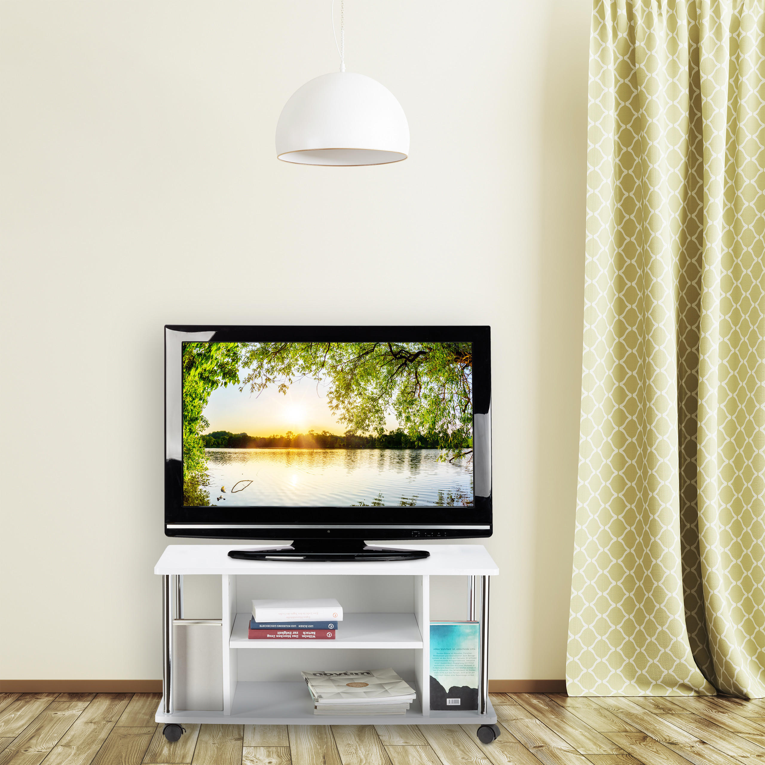 FERNSEHTISCH - Weiß, Holzwerkstoff/Metall (80/41.5/40cm) - Relaxdays