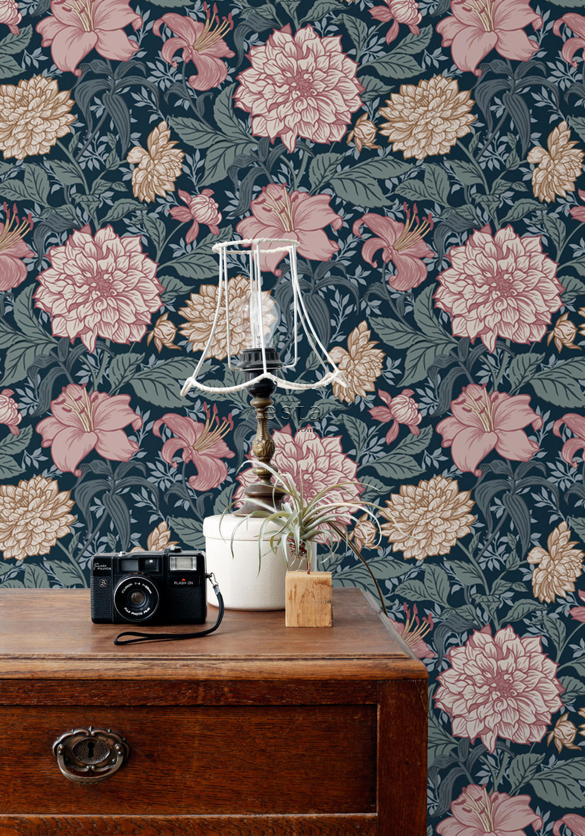TAPETE Blumenmuster 53 cm x 10.05 m - Blau, Papier (53/1000cm) - ESTAhome