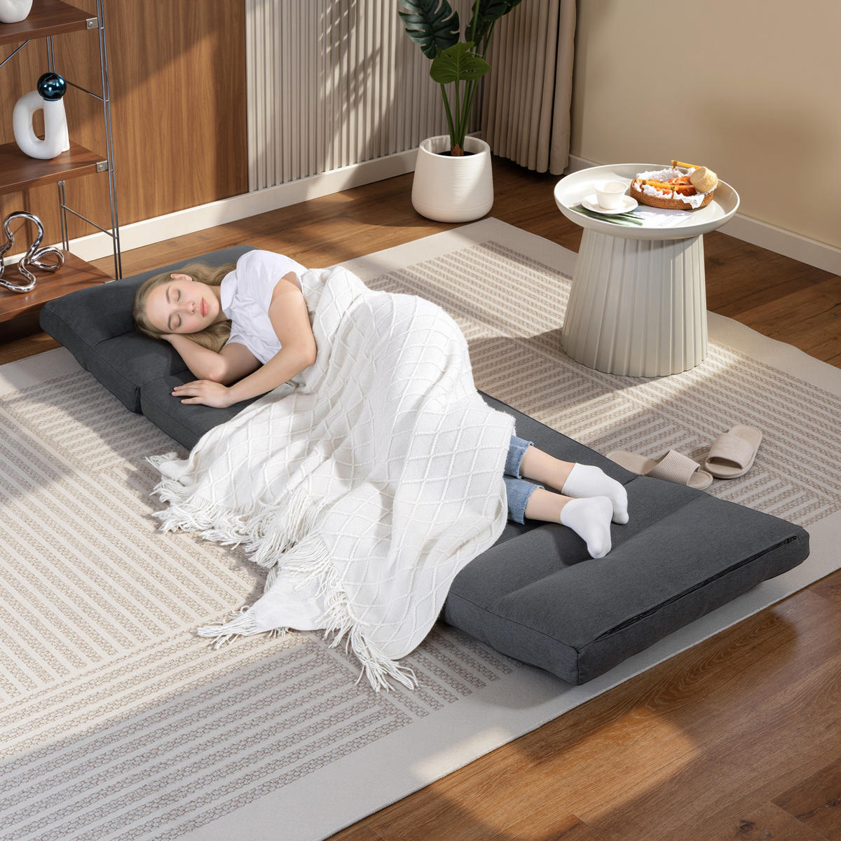 BODENSTUHL Bodensessel mit 6-Stufig Verstellbarer Rückenlehne für Wohnzimmer - Dunkelgrau, Textil/Metall (72/56/70cm) - HOMCOM