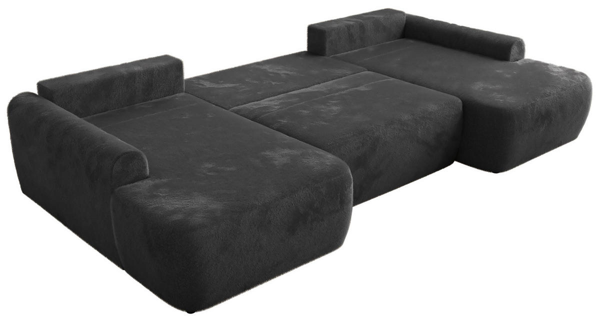 WOHNLANDSCHAFT CUBO U Dunkelgrau Plüsch - Dunkelgrau/Schwarz, Kunststoff/Textil (370/100/187cm) - MKS