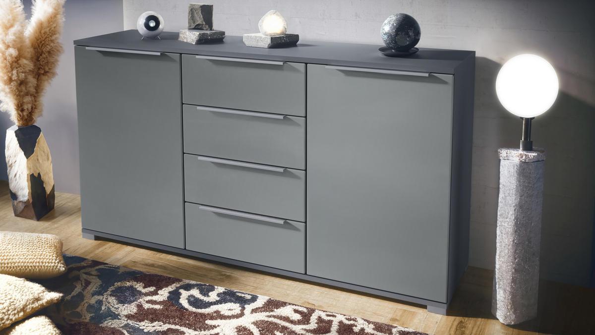 SIDEBOARD Linio Graphit Seidenmatt - Graphitfarben, Holzwerkstoff (138.5/75.5/35cm) - Vladon