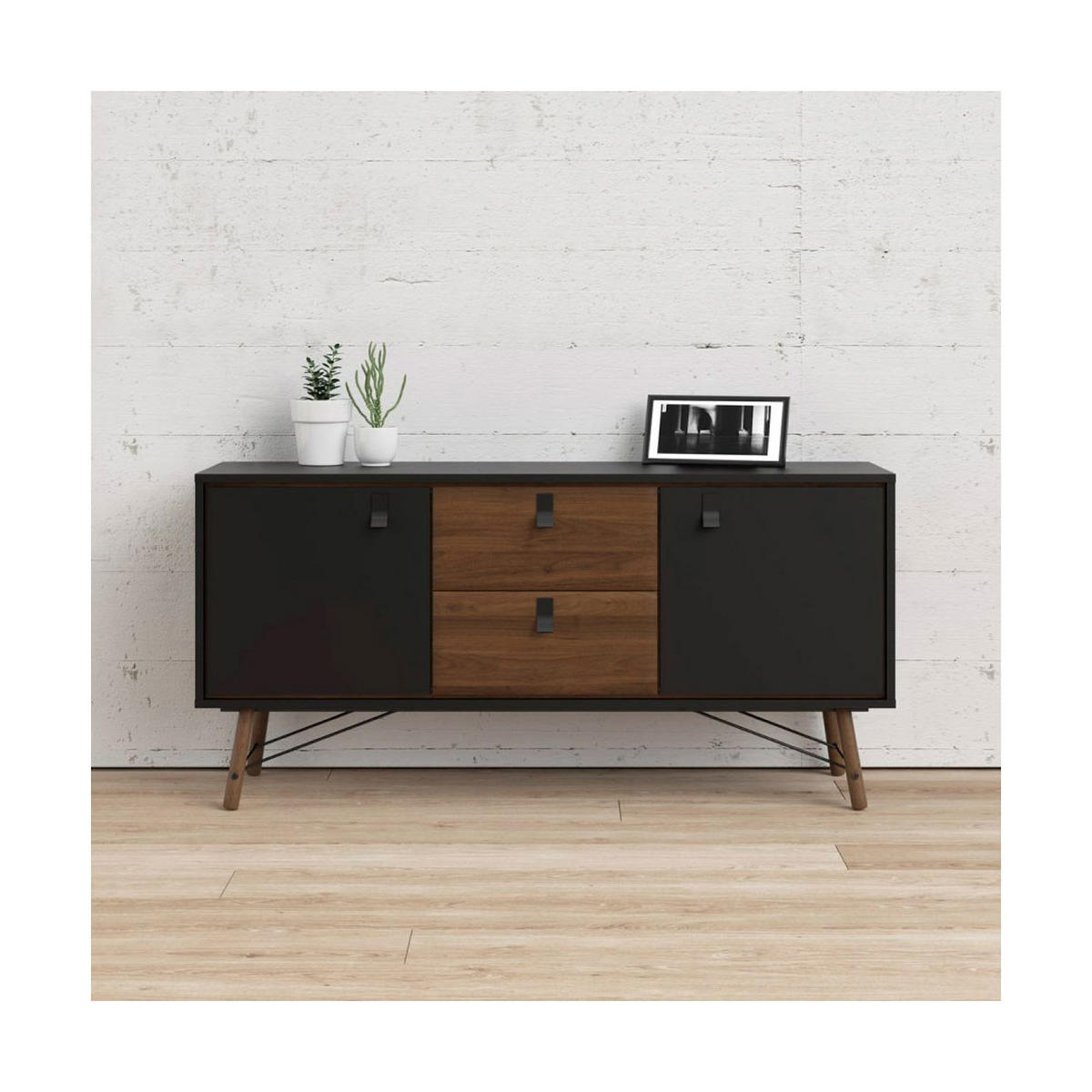 SIDEBOARD mattschwarz, wallnuss Dekor - Schwarz, Holzwerkstoff (150/72/40cm) - ebuy24