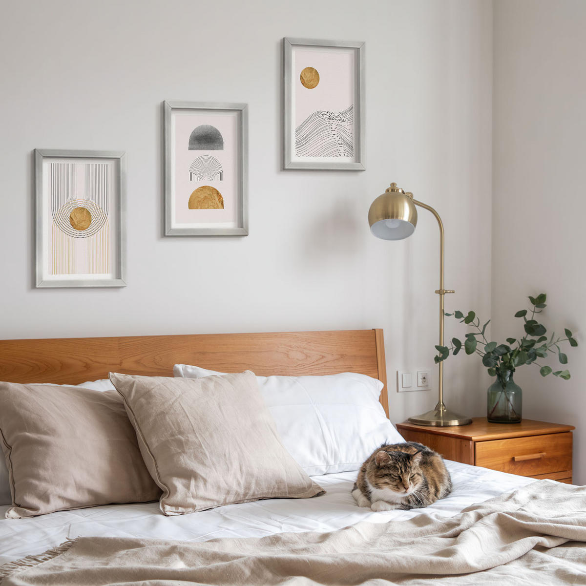 WANDBILDER 3er Set - 20x30 cm Silberner Rahmen - Abstrakte Formen in Beige und Grau - Silberfarben, Kunststoff (20/30cm) - ArtPrintCave