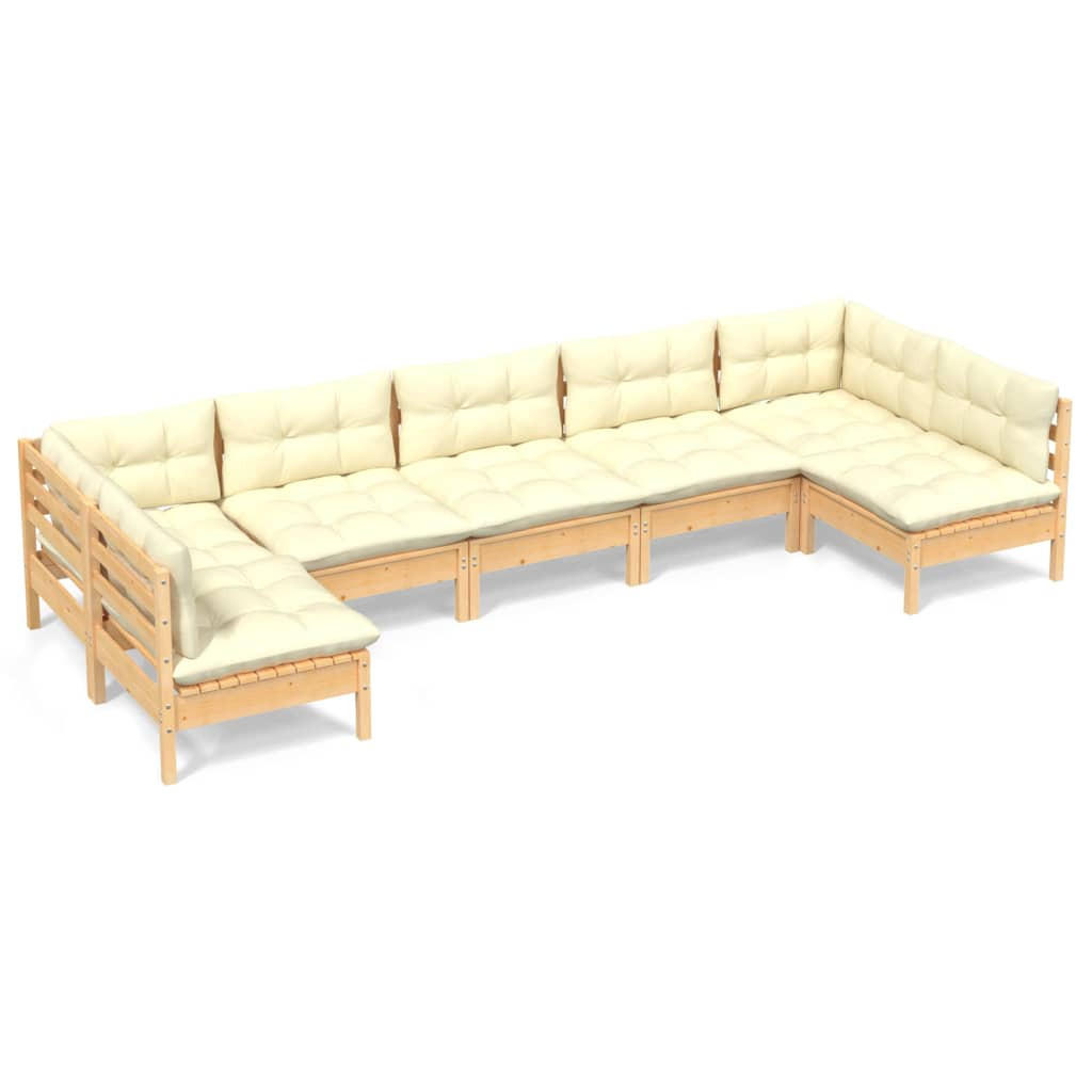 GARTEN-LOUNGE-SET 7-teilig Mit Creme Kissen Massivholz Kiefer - Creme, Holz/Textil - vidaXL