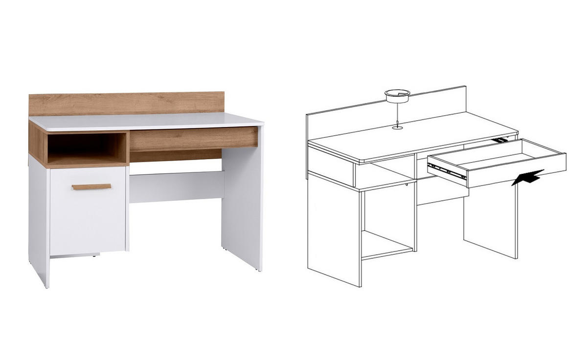 SCHREIBTISCH GRANT G2/B WEIß 110/87/55 - Weiß, Holzwerkstoff (55/110/87cm) - Marmex Möbel