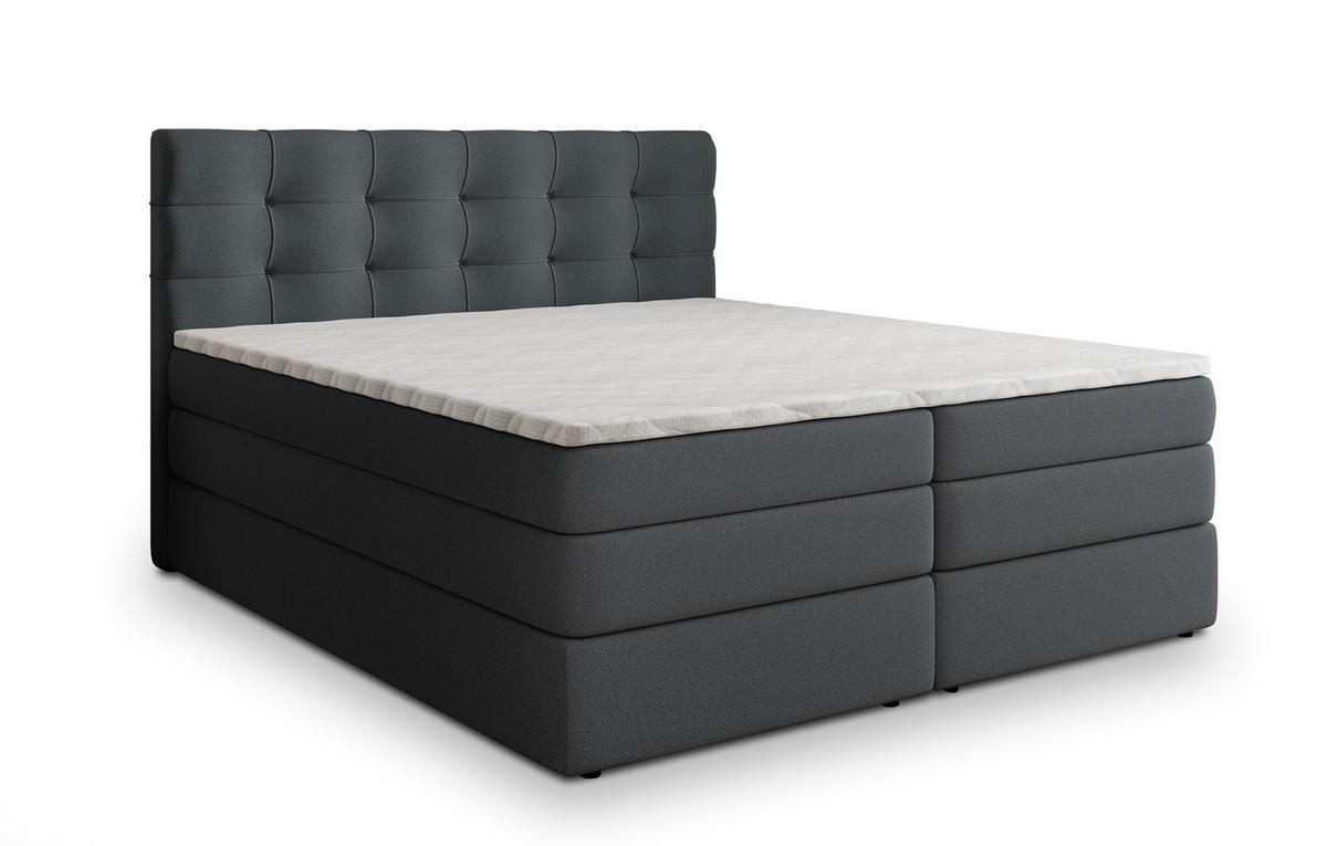 BOXSPRINGBETT AREZI 160x200 cm mit Matratze und Topper - Graphitfarben - Graphitfarben, Holz (160/200cm) - MASSENO