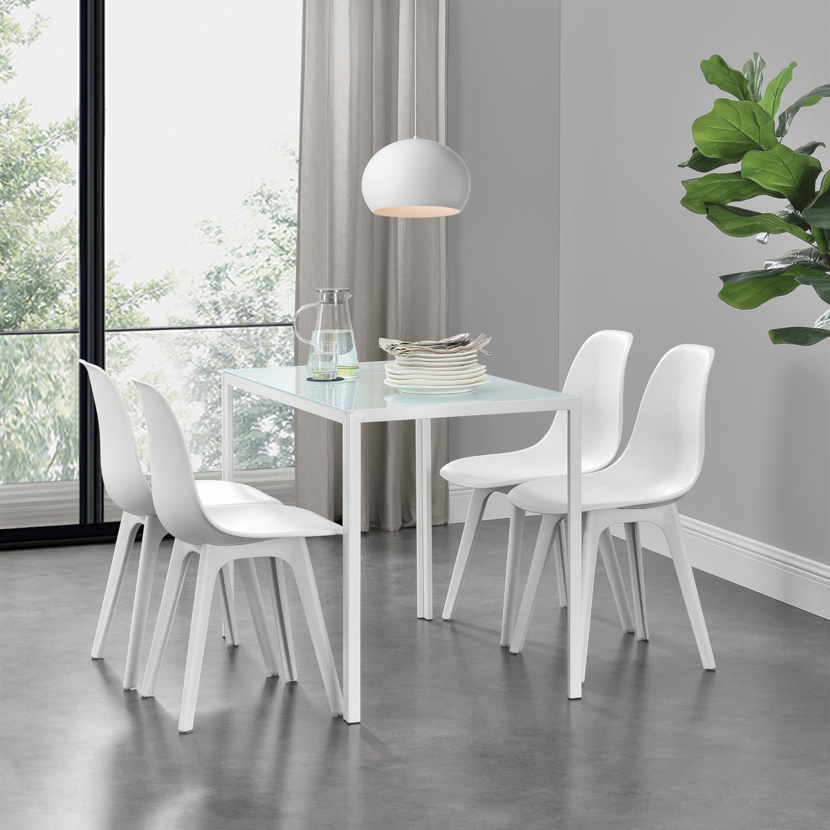 ESSGRUPPE Stathelle - Weiß, Glas/Metall (105/75/60cm) - [en.casa]
