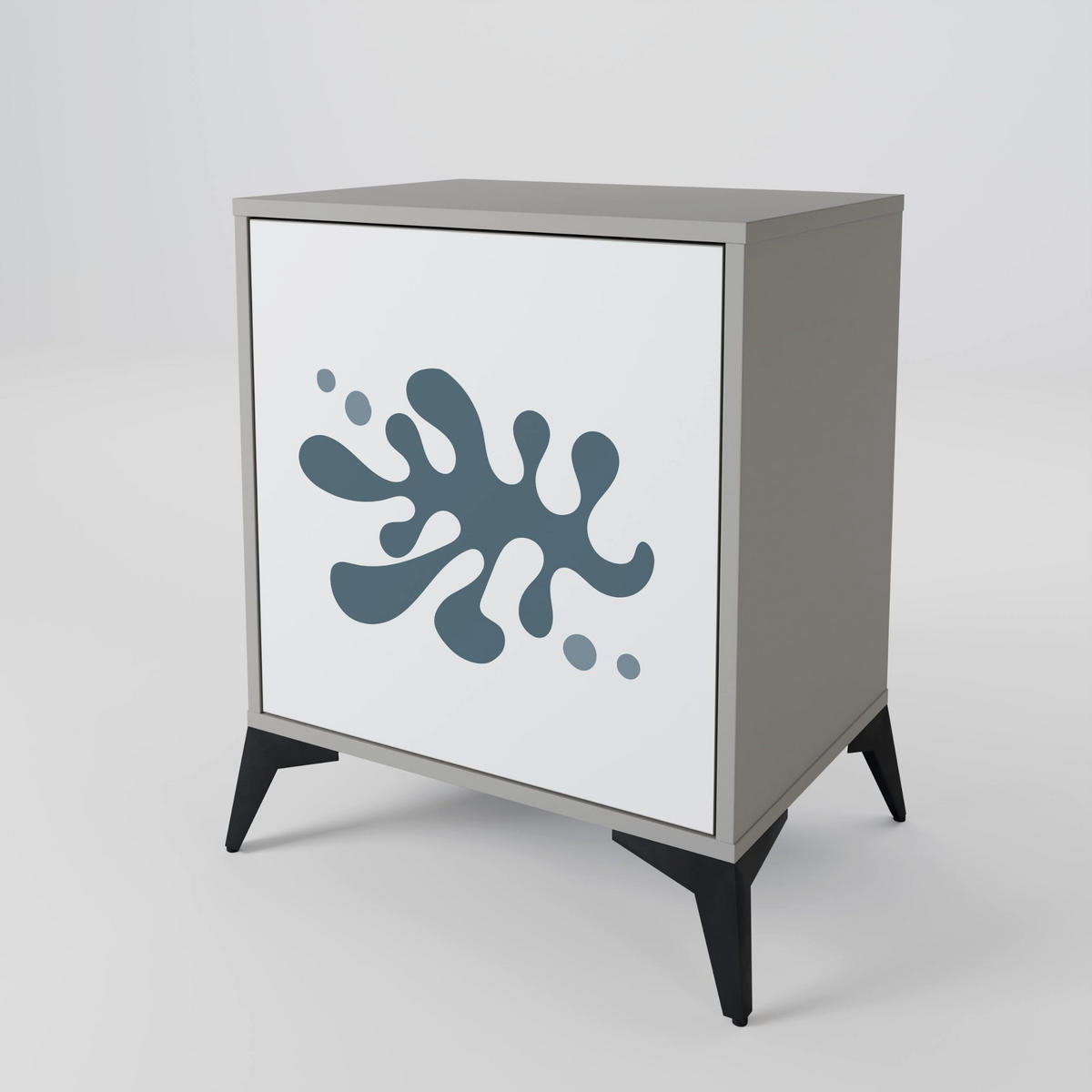 SIDEBOARD WONDERLAND VEGETATION, Grau, 57,5x42x77,5 cm, Schräge Buchenholzfüße - Buchefarben/Multicolor, Holzwerkstoff/Buchenholz (57.5/77.5/42cm) - SpaceRebels