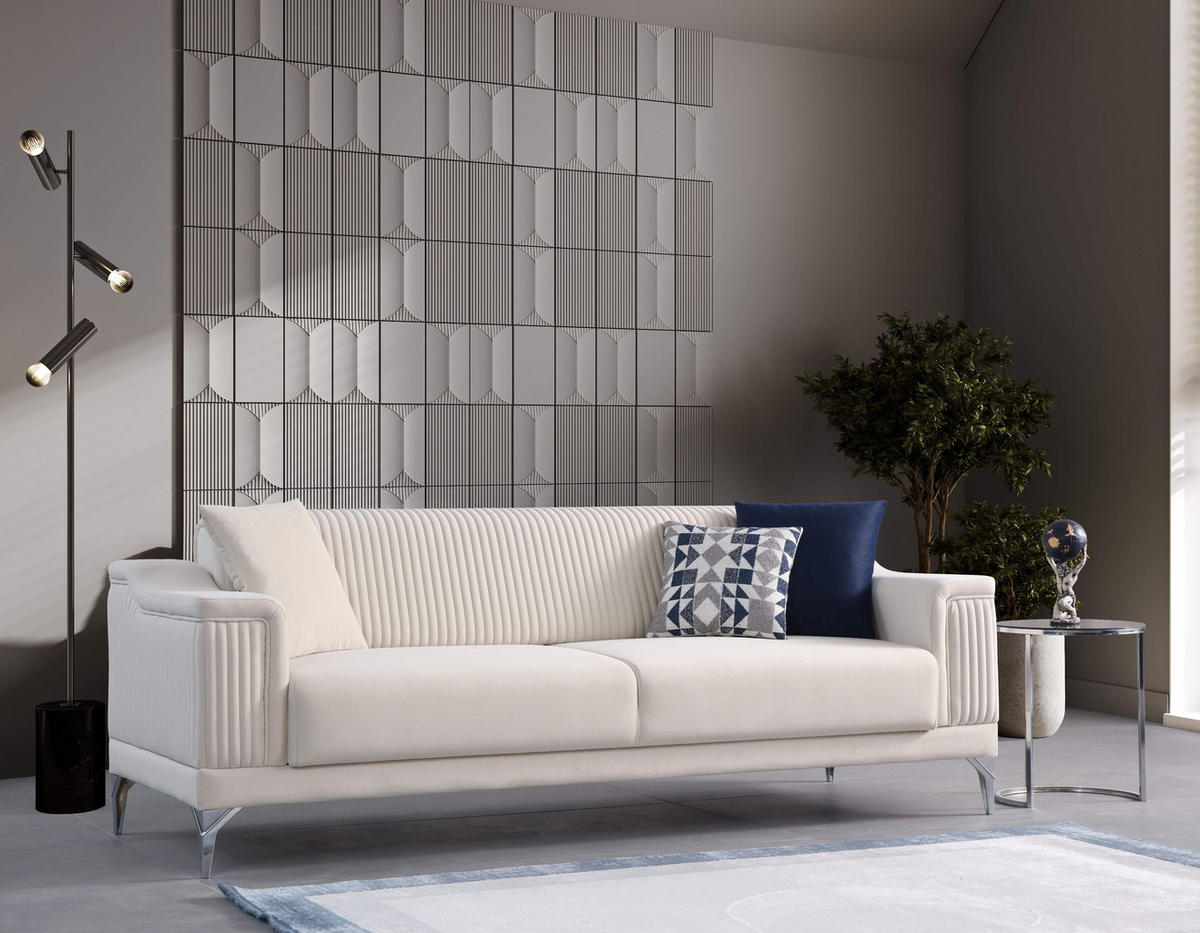SOFA Santiago 3-Sitzer Samtstoff Creme - Creme, Textil/Metall (230/86/93cm)