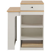 KÜCHENINSEL 80/71-111-151/92 cm aus MDF und Glas mit ausziehbarem Tisch, Steckdosenleiste und Stauraum, Weiß/Natur - Weiß, Holzwerkstoff (151/92/80cm) - Redom