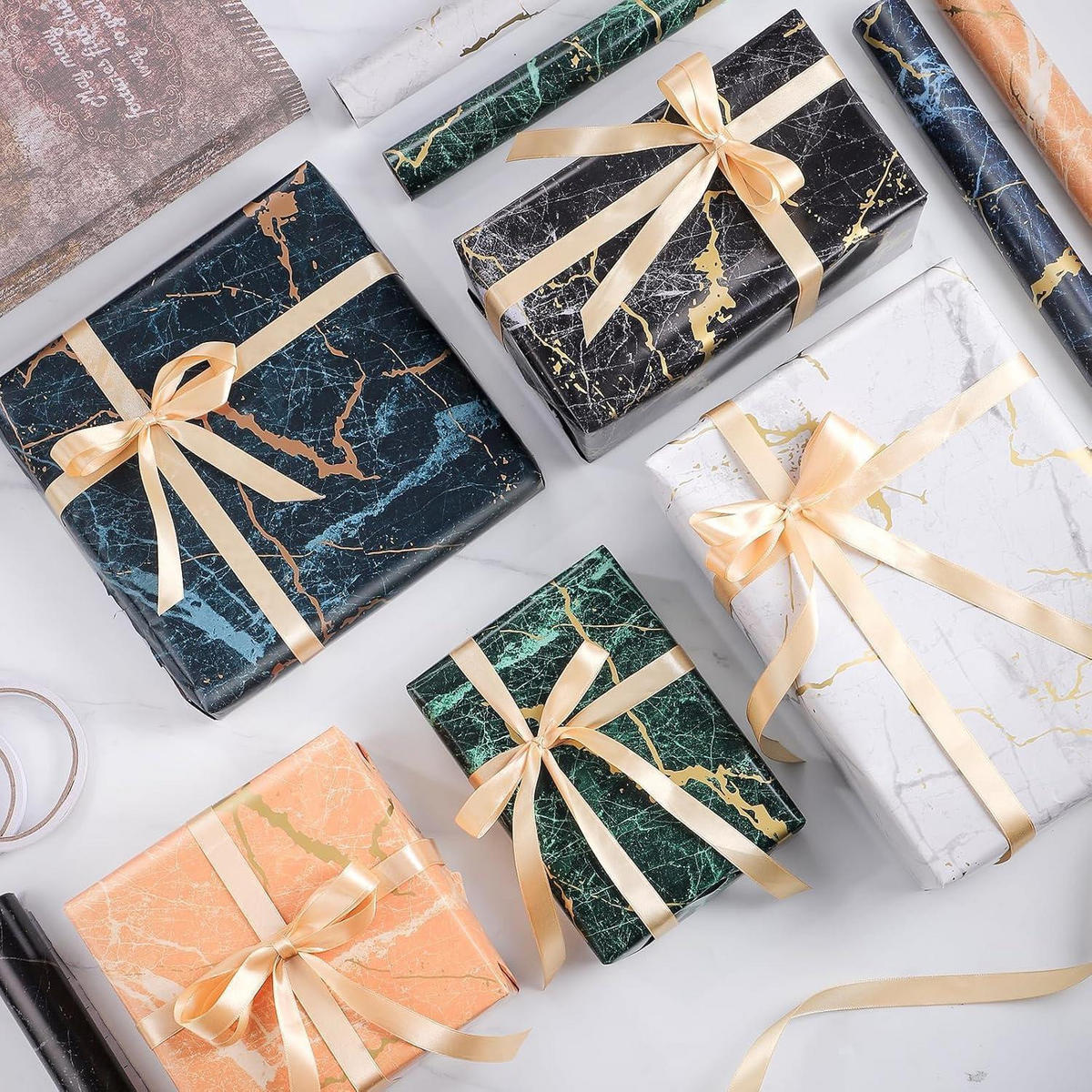 GESCHENKPAPIER 5-teiliges Set Marmor-Design 43 cm x 3 m - Multicolor, Papier (43/0.1/300cm)