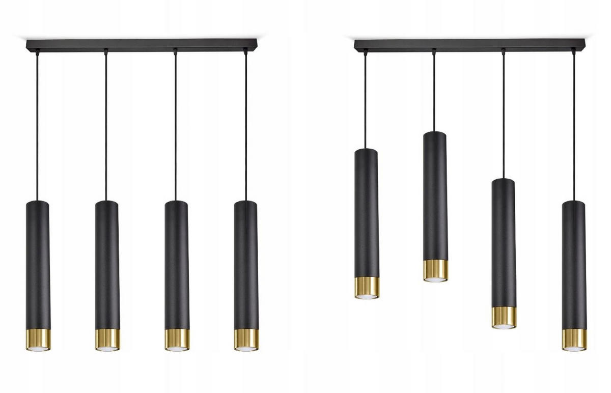 PENDELLEUCHTE Milano Tube - Goldfarben/Schwarz, Glas/Metall (6/80/100cm) - kiki design