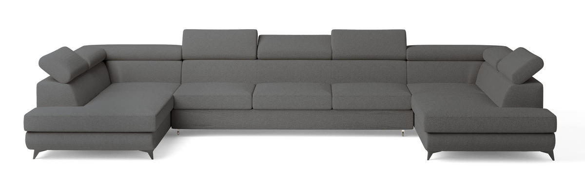 ROHOVÁ SEDAČKA URMANO šedá - šedá/černá, kov/dřevo (395/190cm) - MASSENO