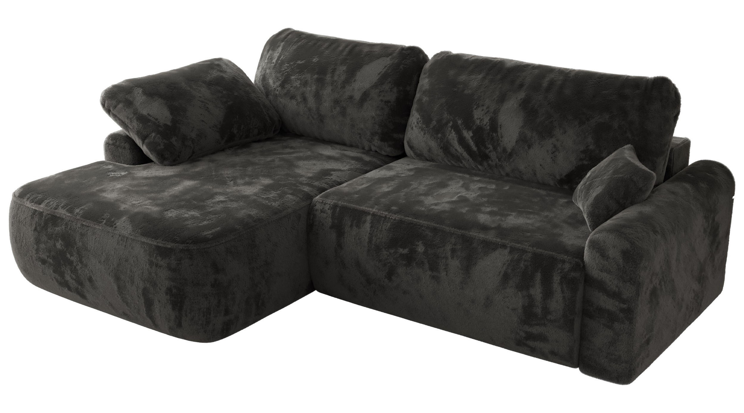 ECKSCHLAFSOFA CUBO L Dunkelgrau Plüsch - links - Dunkelgrau/Schwarz, Kunststoff/Textil (273/187cm) - MKS