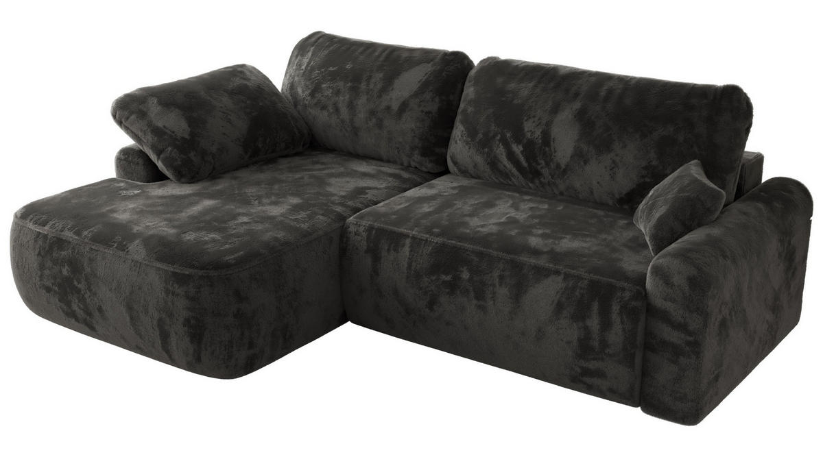 ECKSCHLAFSOFA CUBO L Dunkelgrau Plüsch - links - Dunkelgrau/Schwarz, Kunststoff/Textil (273/187cm) - MKS