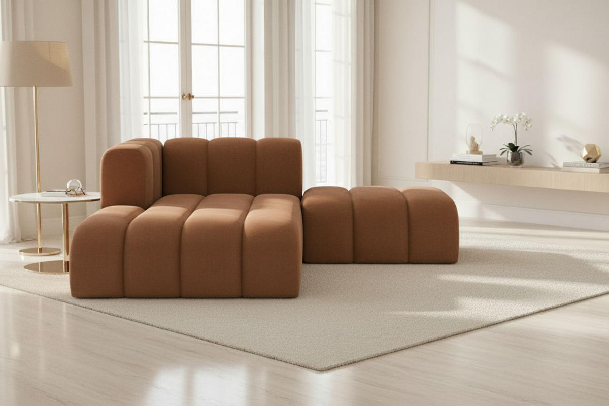 CHAISELONGUE Mit Hocker Grand, Veloursstoff Salvador, Dunkelbraun, Links - Dunkelbraun, Holz (204/179cm) - Kaiser Möbel