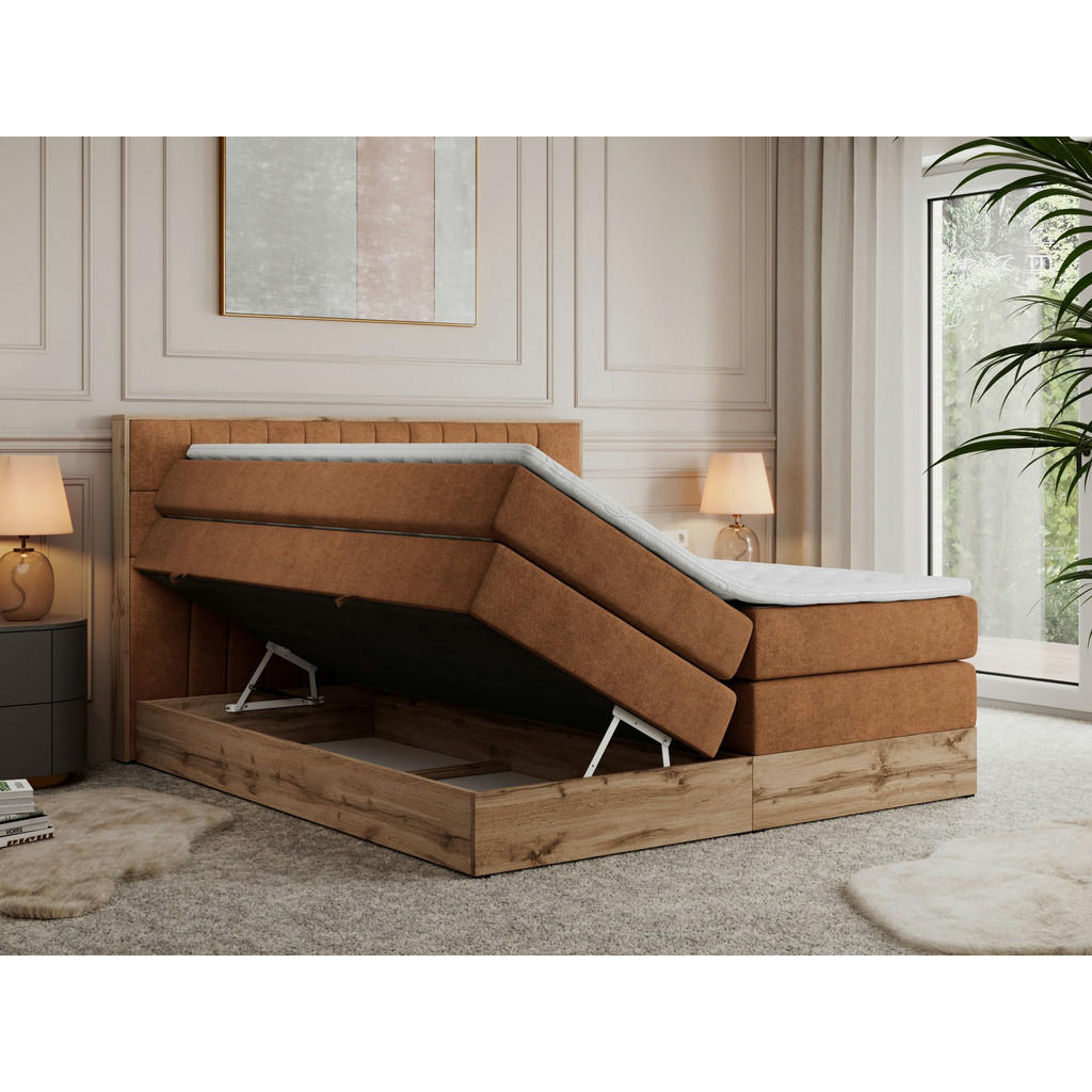 Thumbnail - MKS Boxspringbett, Orange, Textil, 2-Sitzer, H4, Rechteckig, 180x200 cm, Schlafzimmer, Betten, Boxspringbetten