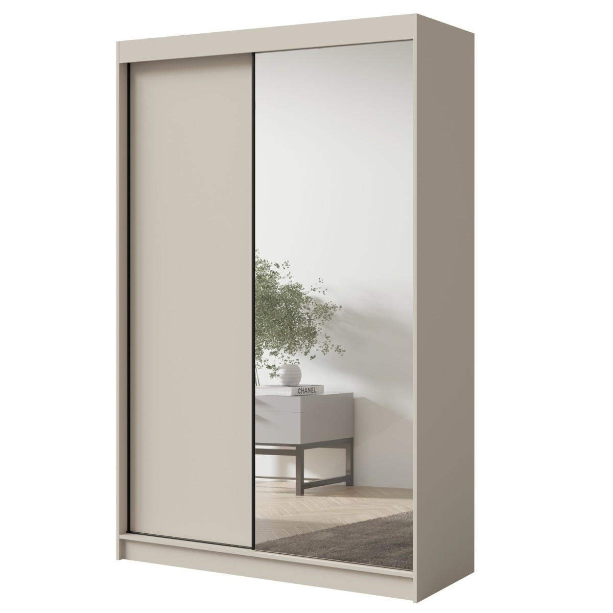 SCHWEBETÜRENSCHRANK mit Spiegel Fiore Plus 2D1L 150 Kaschmir/Schwarz - Kaschmir/Schwarz, Holzwerkstoff/Metall (150/236/60cm) - mzm24