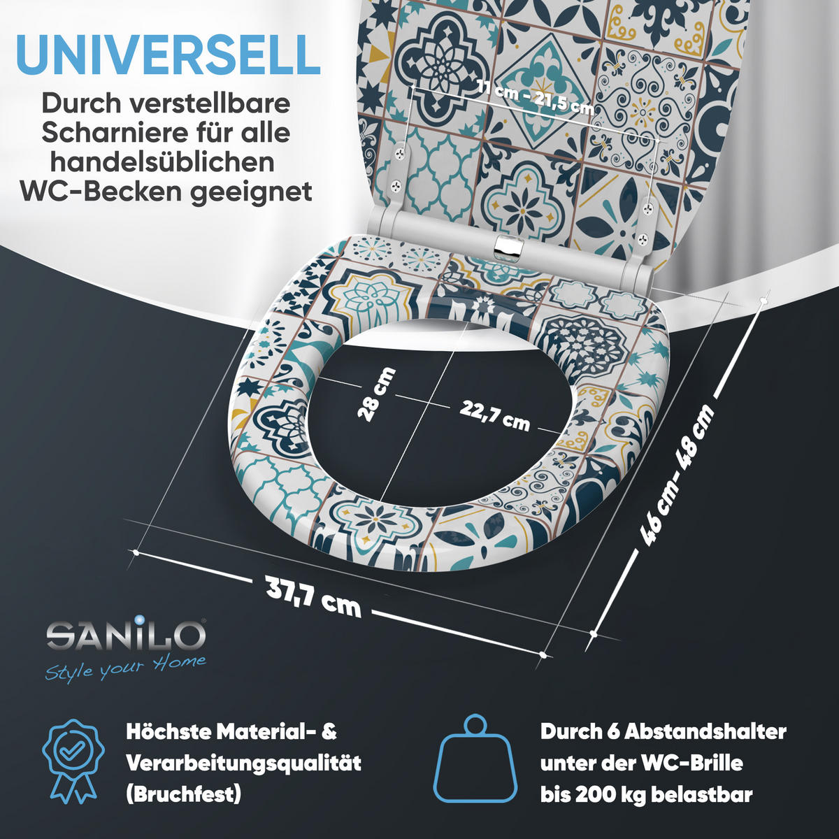 WC-SITZ mit Absenkautomatik & Top Fix Palazzo - Blau, Holzwerkstoff (37.7/5.5/48cm) - Sanilo