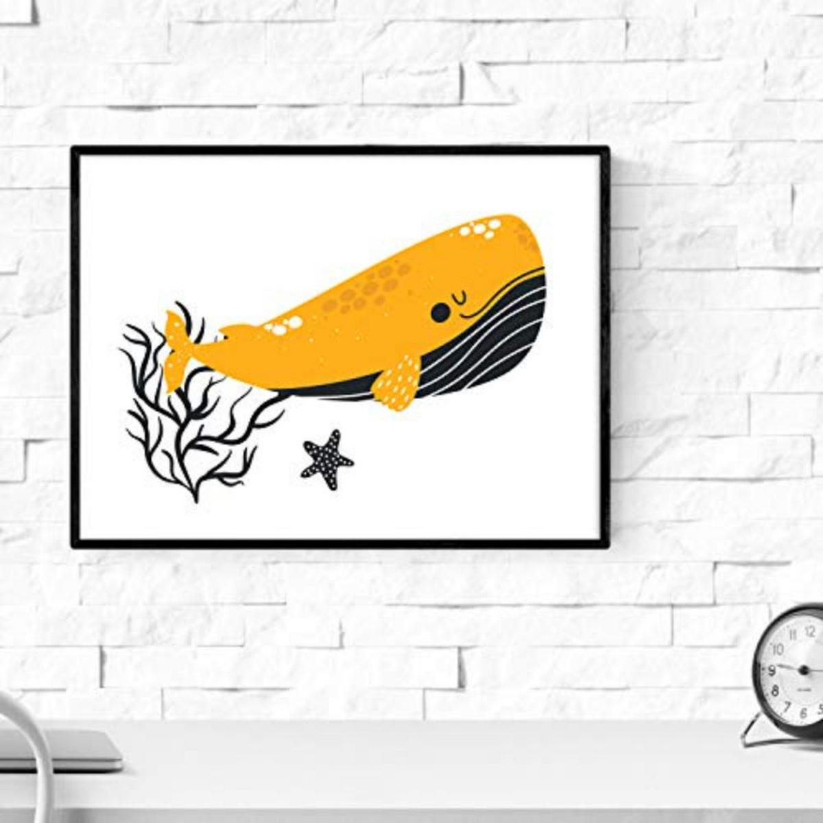 POSTER Set mit 4 Composicion Wale im Meer A3 Schwarzer Rahmen - Schwarz, Papier (29.7/3cm) - Nacnic