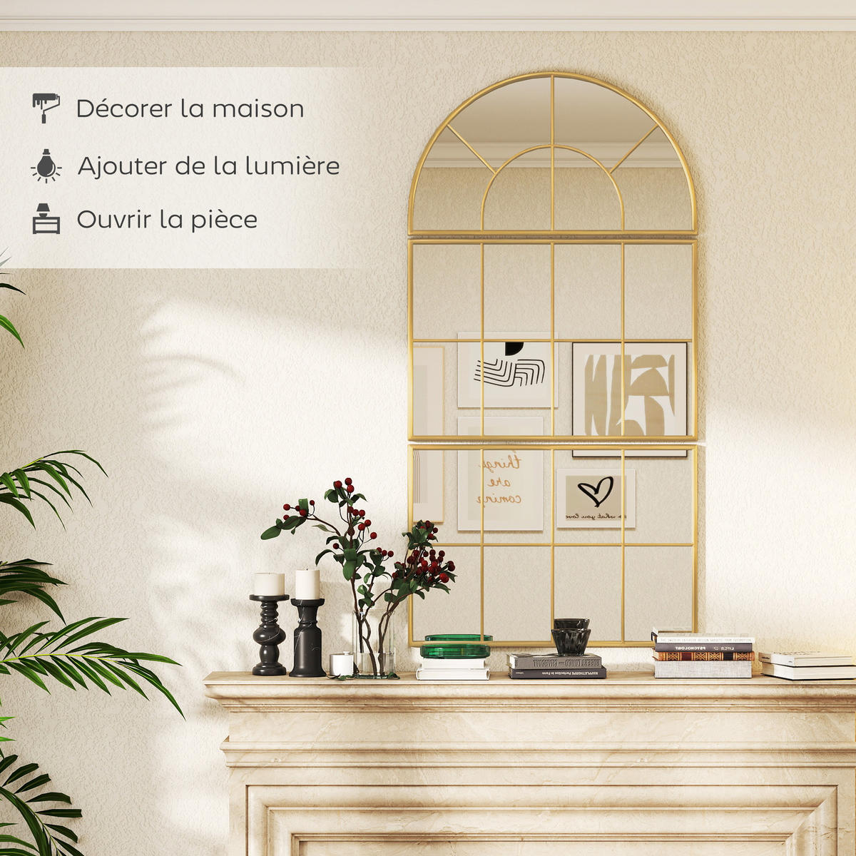 WANDSPIEGEL DE-14325 3-teilig, Fenster-Design Gold - Goldfarben, Glas (76/150/2cm) - ComfortXL