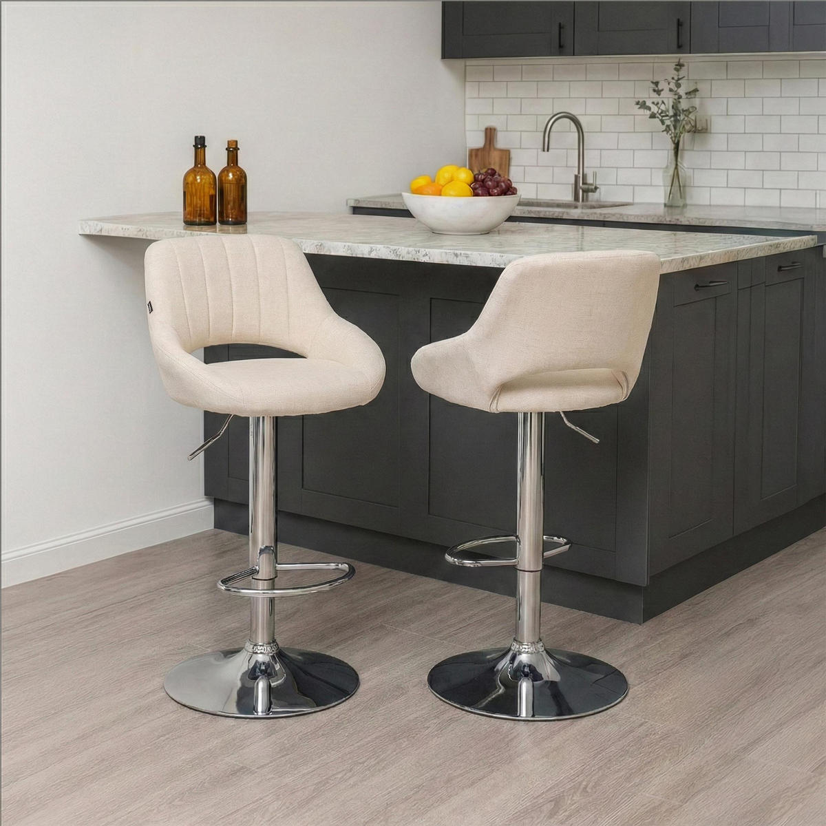 BARHOCKER Stoff Creme - Chromfarben/Creme, Textil/Metall (47/85/48cm) - CLP