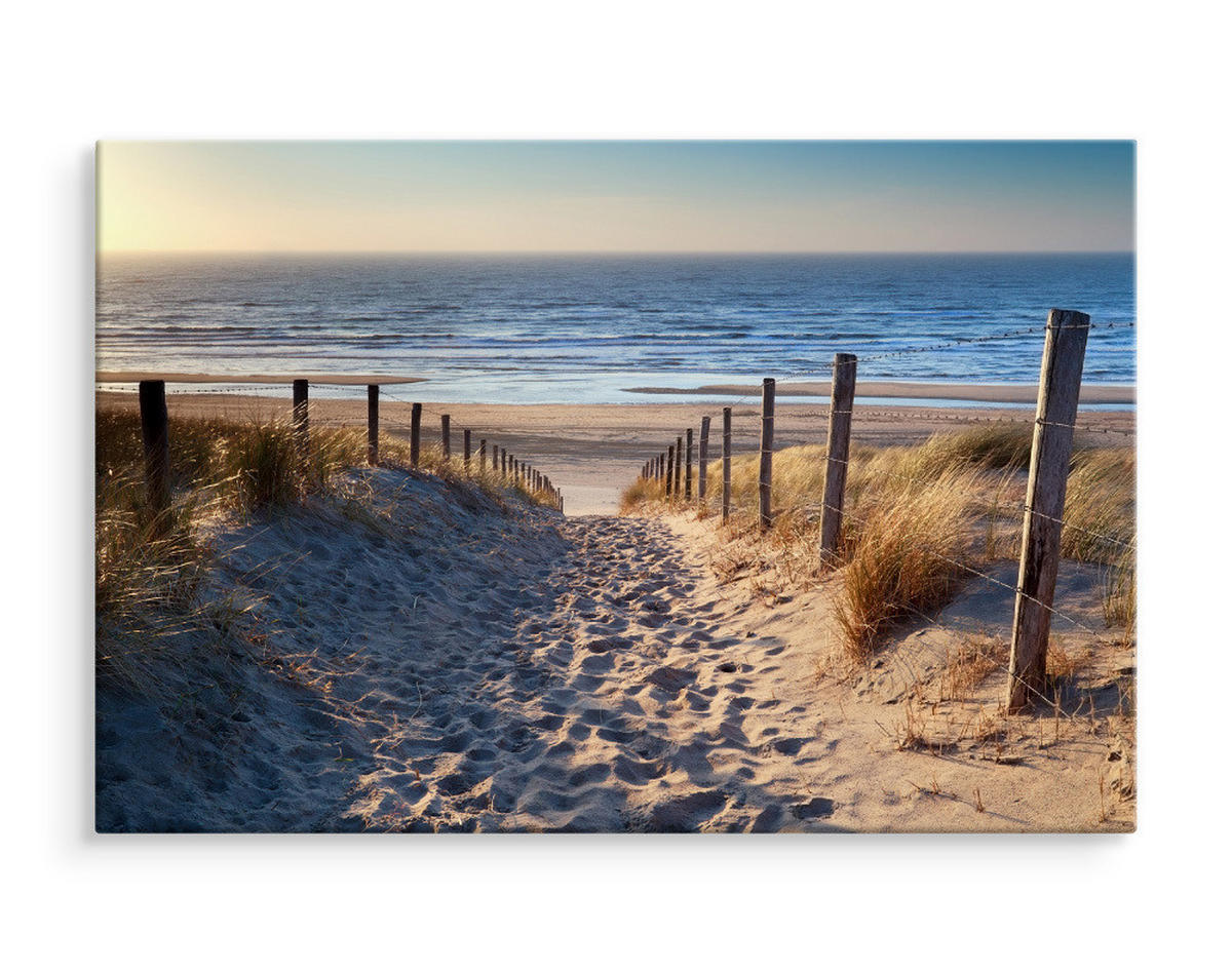 LEINWANDBILD Nordseestrand Landschaft 3D 70x50 cm - Blau/Beige, Textil (70/50cm) - Muralo