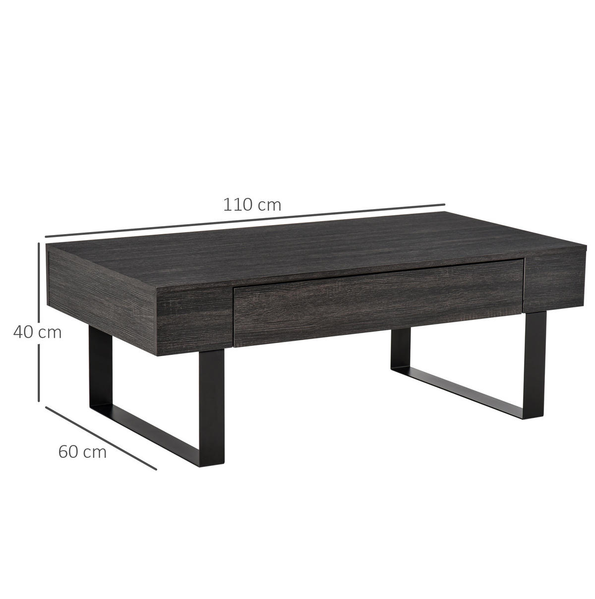 COUCHTISCH 110/60/40 cm mit Schublade und Regal in Dunkelgrau - Grau, Holzwerkstoff (110/60/40cm) - Flora Grace