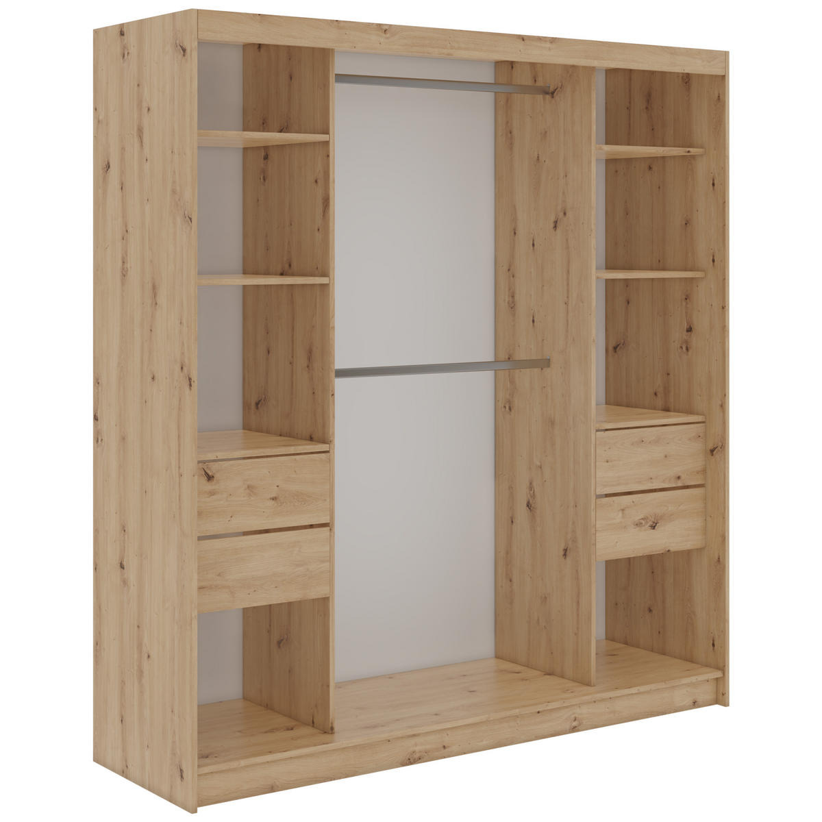 SCHWEBETÜRENSCHRANK mit Schubladen 200 - VERONA - Eiche Artisan mit Spiegel - Alufarben/Eiche Artisan, Holzwerkstoff/Metall (200/216/61cm) - MKS
