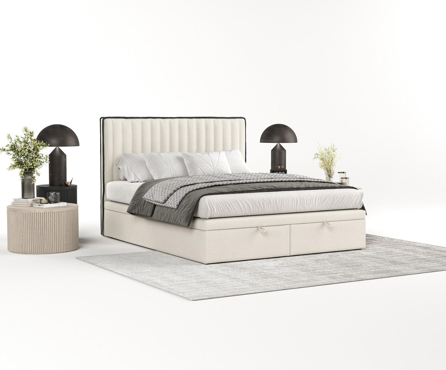 POLSTERBETT Keva mit Stauraum 200/200 cm Hellbeige im Alta Stoff - Sandfarben/Schwarz, Holz/Holzwerkstoff (200/200cm) - AltaBeds
