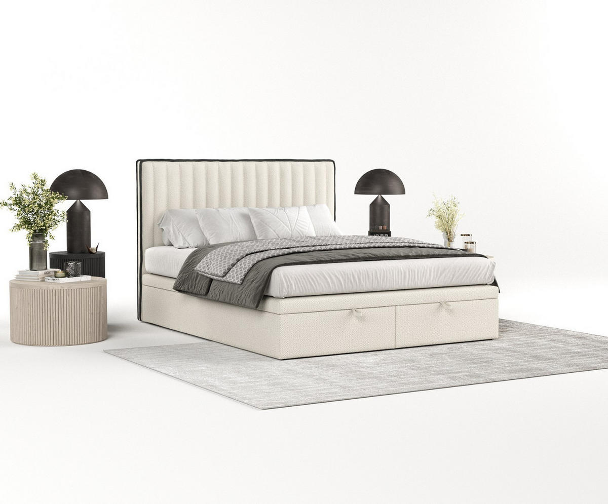 POLSTERBETT Keva mit Stauraum 120/200 cm Hellbeige im Alta Stoff - Sandfarben/Schwarz, Holz/Holzwerkstoff (120/200cm) - AltaBeds