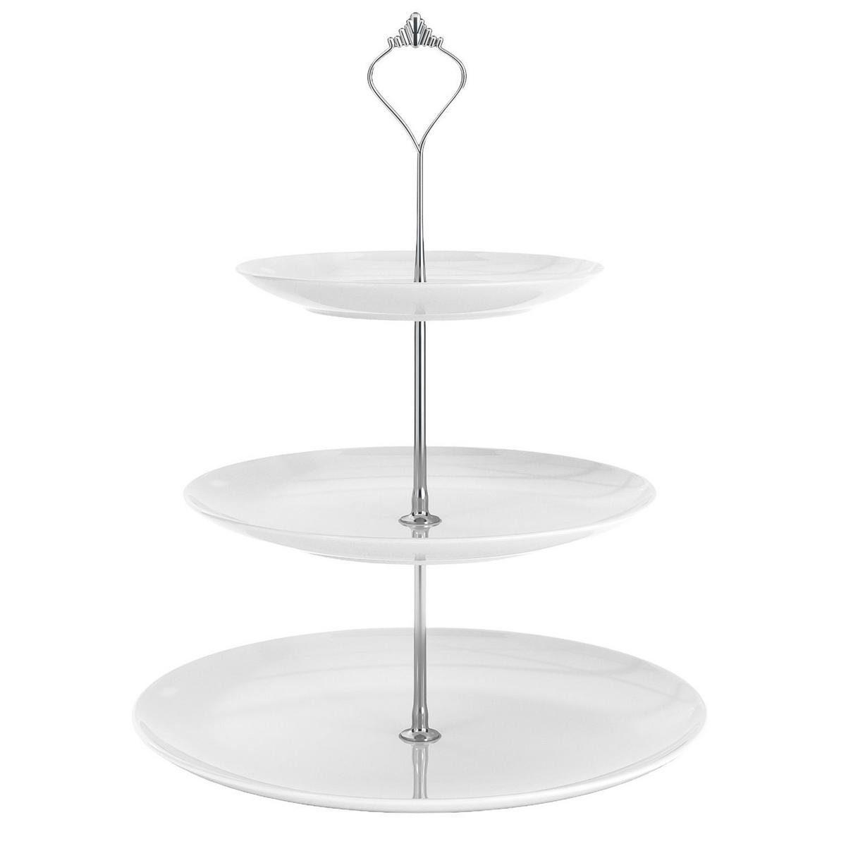 TORTENSTÄNDER Porzellan 15.5 / 20.5 / 27 x 37 cm - Weiß, Keramik (26.5/37cm) - Intirilife