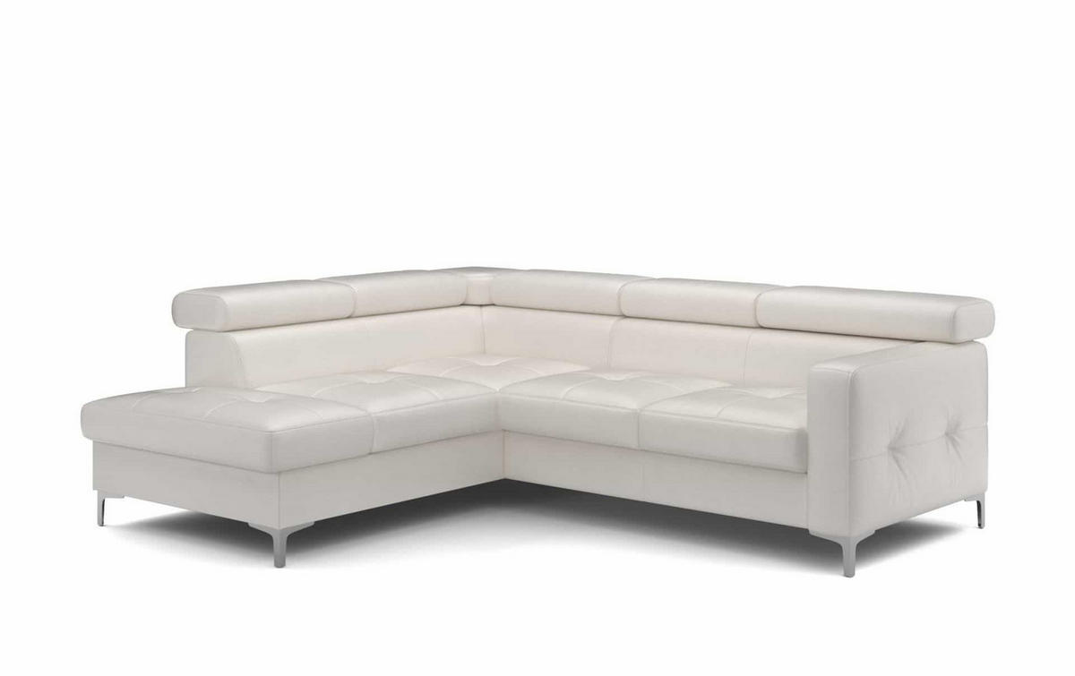ECKSCHLAFSOFA aus Echtleder mit Schlaffunktion und Bettkasten - Chromfarben/Eiche Bianco, Leder/Holz (242/207cm) - Cotta