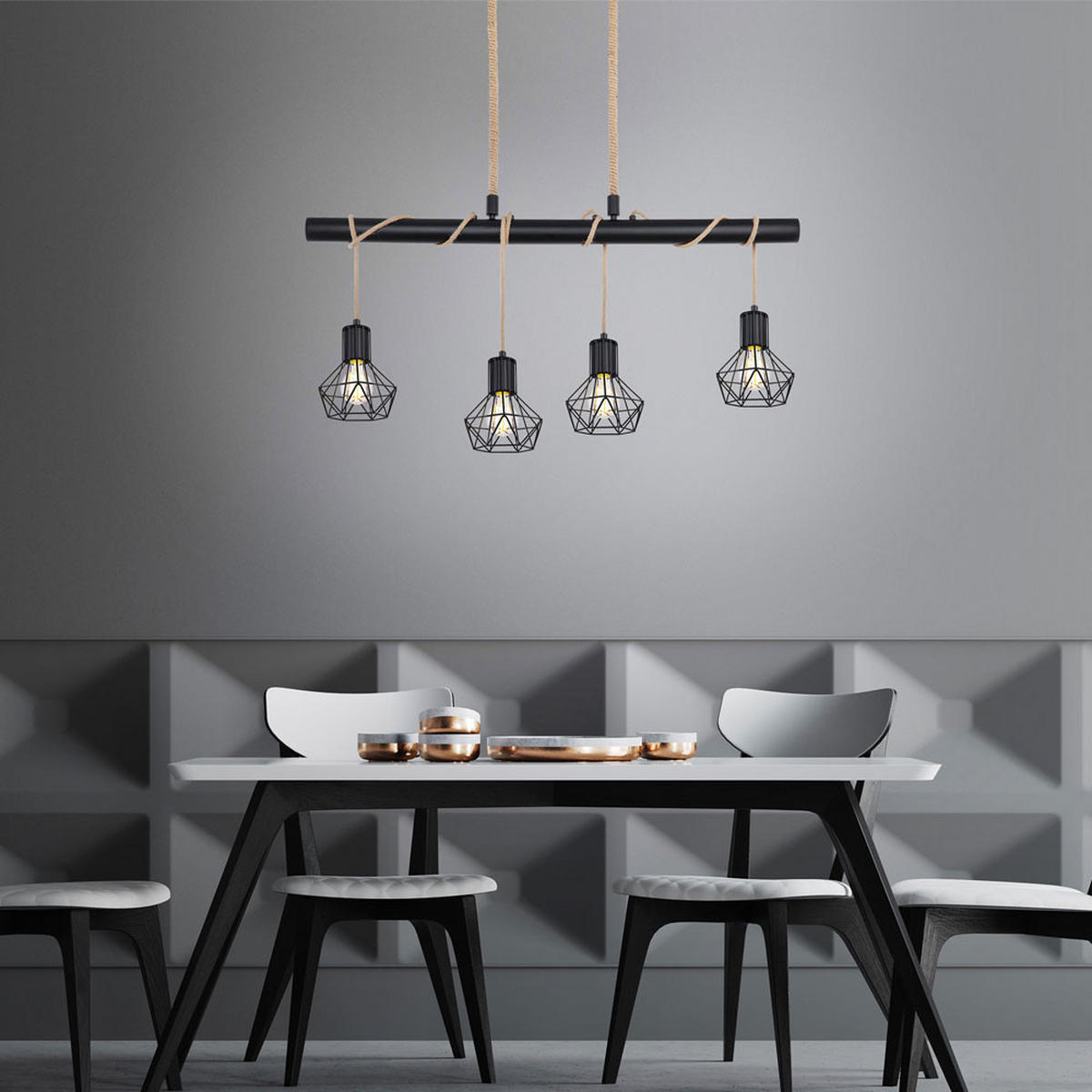 LED HÄNGELEUCHTE Priska Schwarz Gitteroptik - Schwarz, Metall (100/15/120cm)