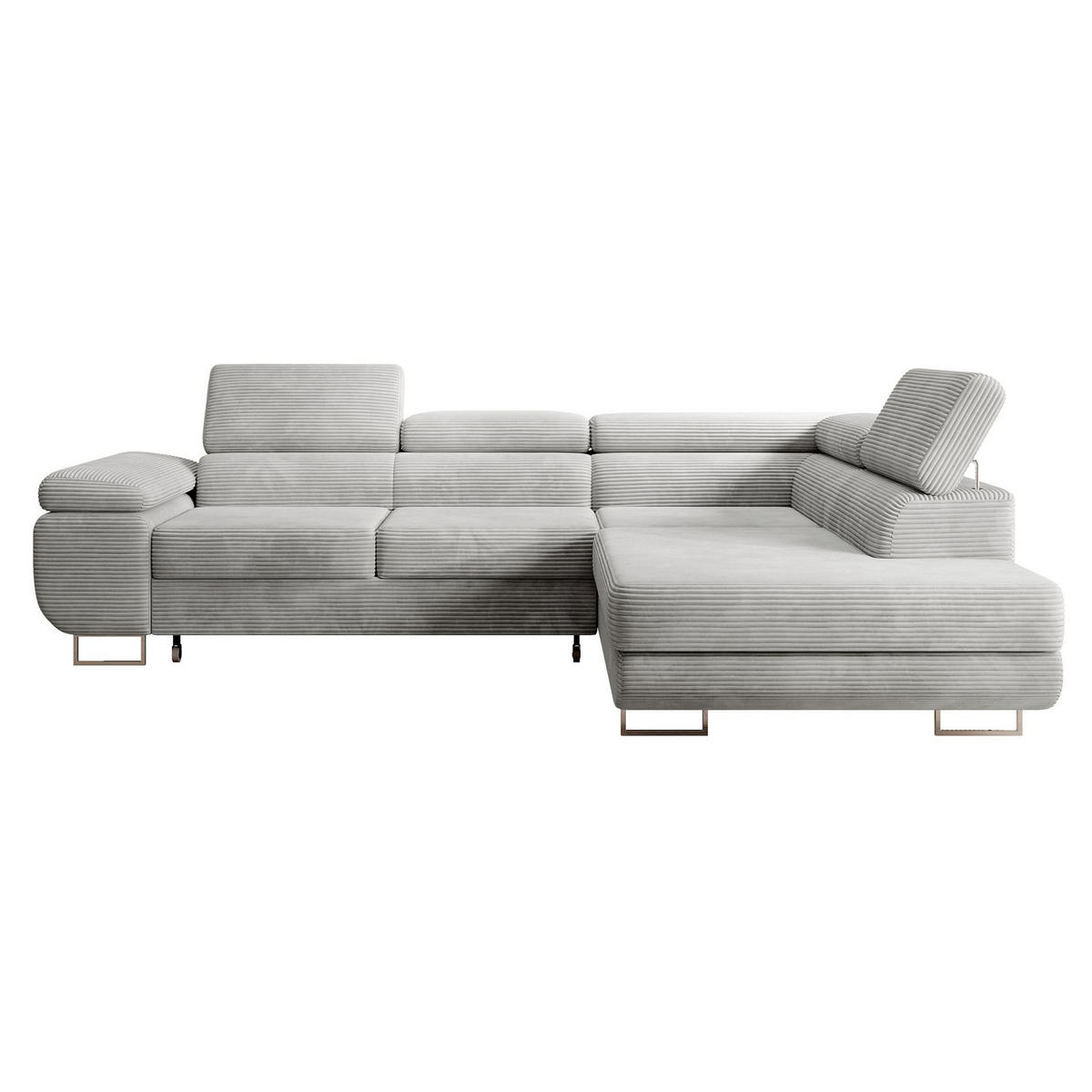 ECKSOFA Stevil Hellgrau Cordbezug - Silberfarben/Hellgrau, Textil/Metall (275/203cm) - Selsey