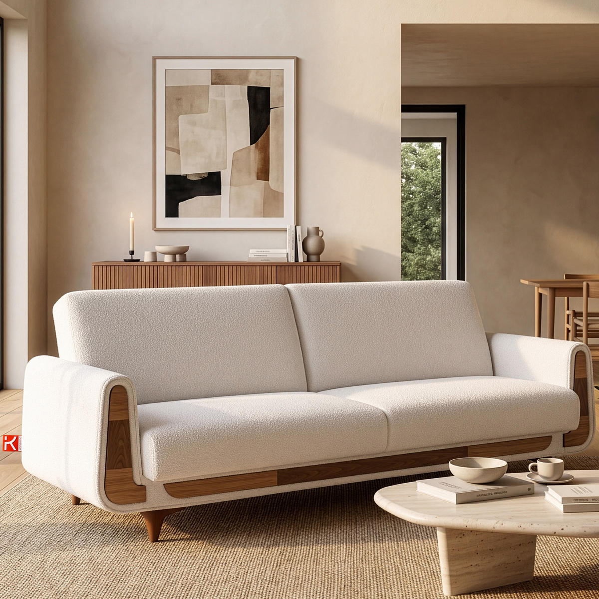 3-SITZER-SCHLAFSOFA GUSTAVO mit Armlehnen, weiß - Braun/Weiß, Holz/Holzwerkstoff (230/98/98cm) - KONSIMO®
