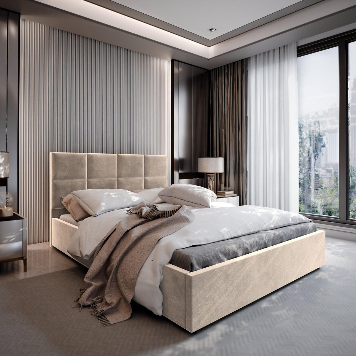 POLSTERBETT LIMENA 160x200 cm mit Bettkästen - Beige - Beige, Holz (160/200cm) - MASSENO