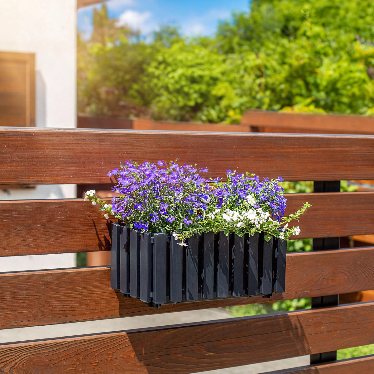 BLUMENKASTEN mit Griffen und Bewässerungssystem, 40 cm, Anthrazit - Anthrazit, Kunststoff (18/38cm) - KADAX