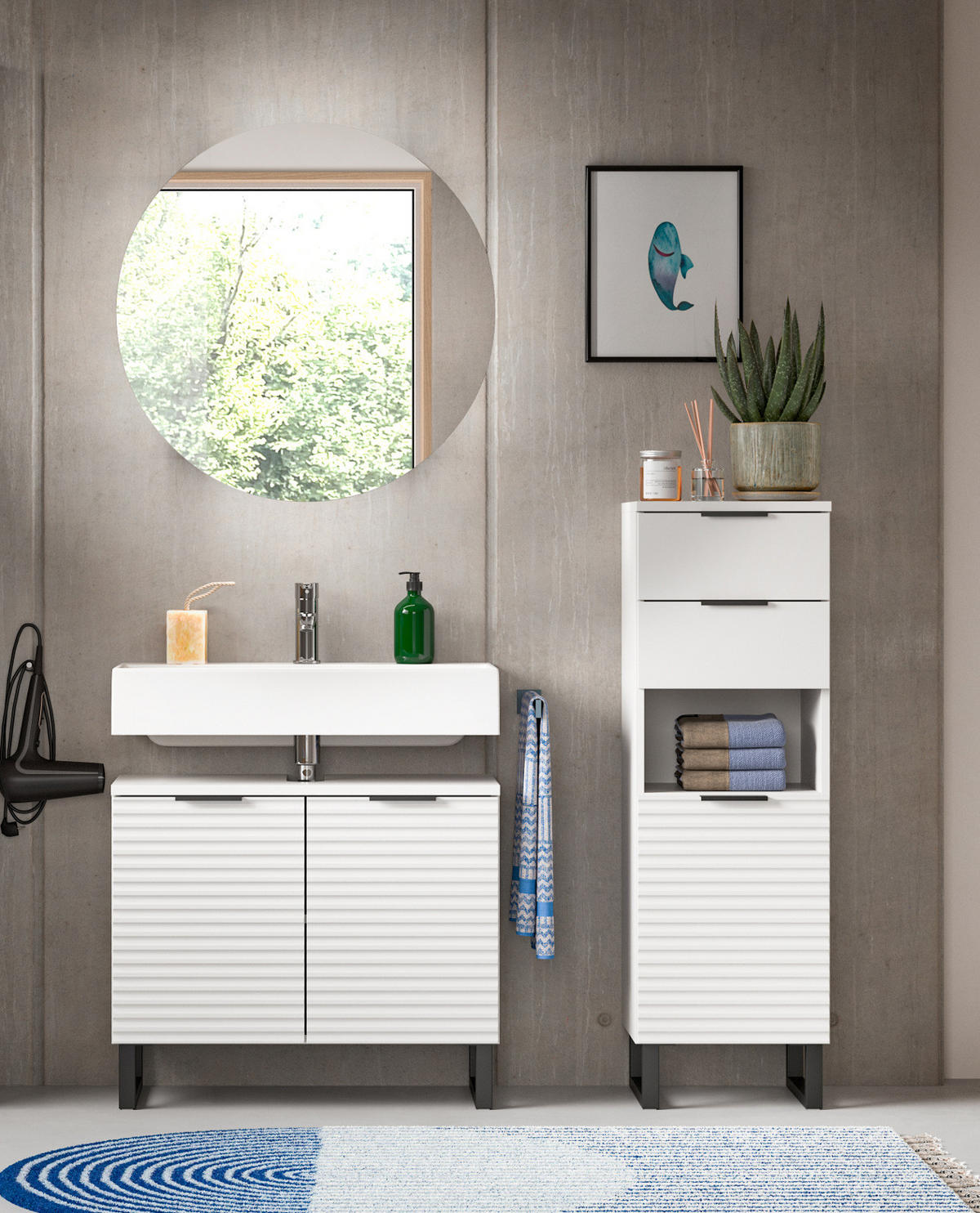 SPIEGELSCHRANK weiß 70 cm, Badschrank rund mit Soft-Close - Weiß, Glas/Holzwerkstoff (70/70/18cm) - Inn.Furn