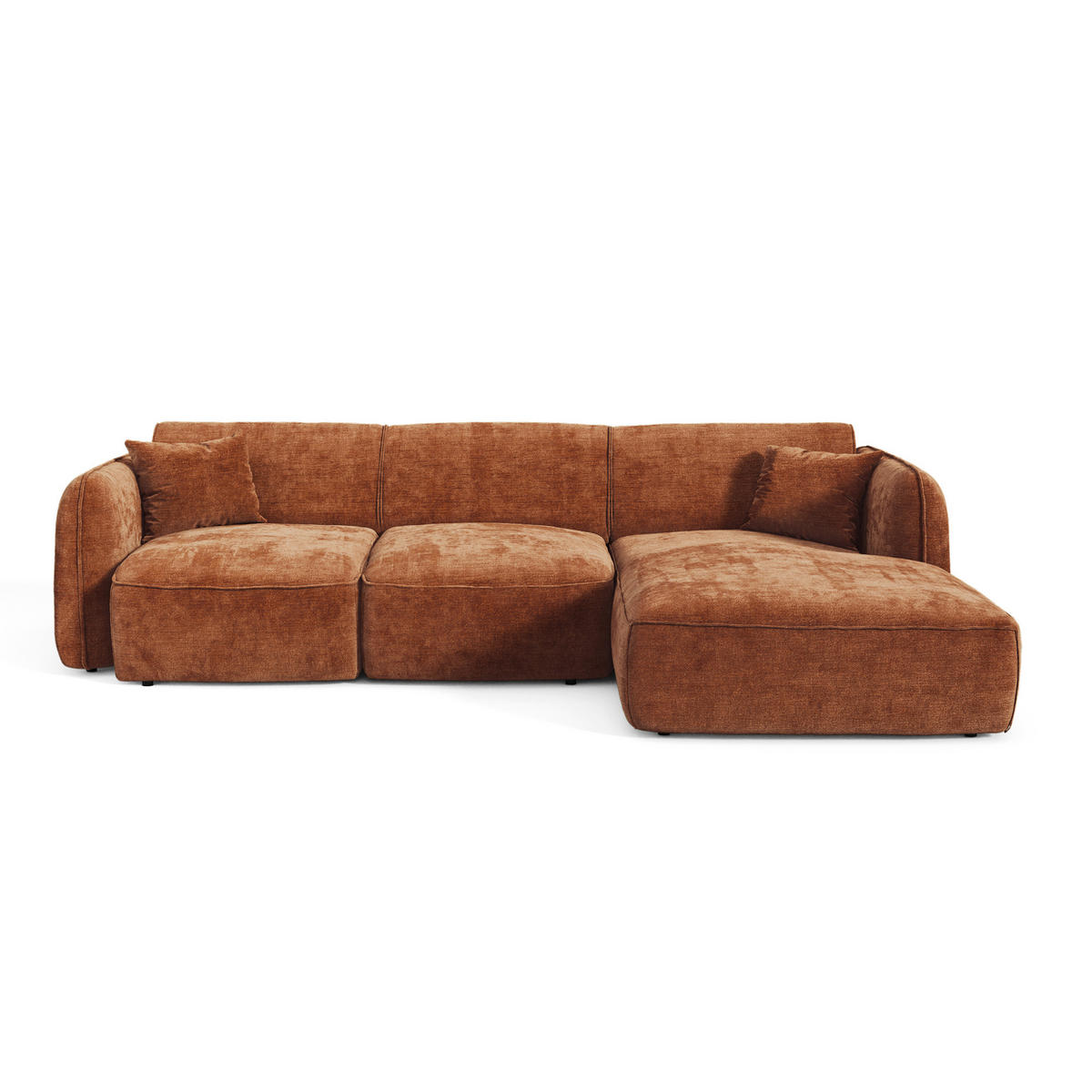 ECKSOFA rechtwinklig LOMI Geprägter Samt Terrakotta 274cm - Dunkelorange/Terracotta, Textil (274/174cm) - Premium Interiors