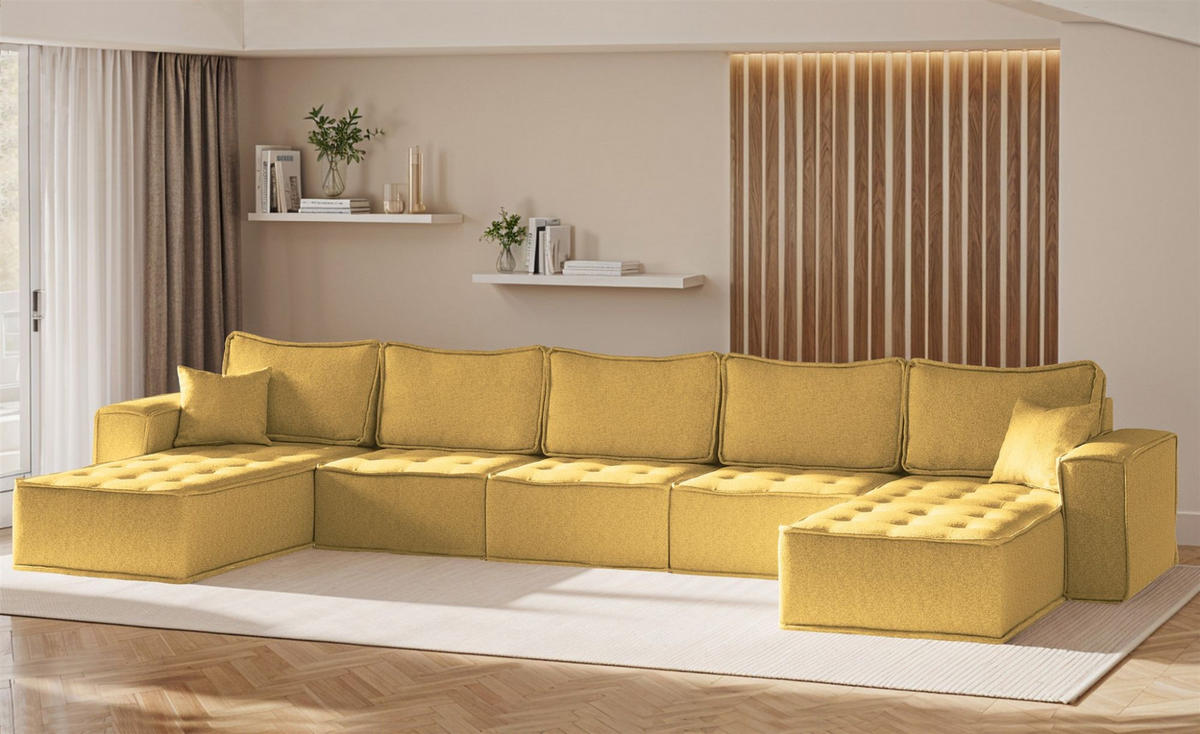 WOHNLANDSCHAFT Sande In Raven - Gelb, Holzwerkstoff/Textil (452/85/192cm) - Fun Möbel