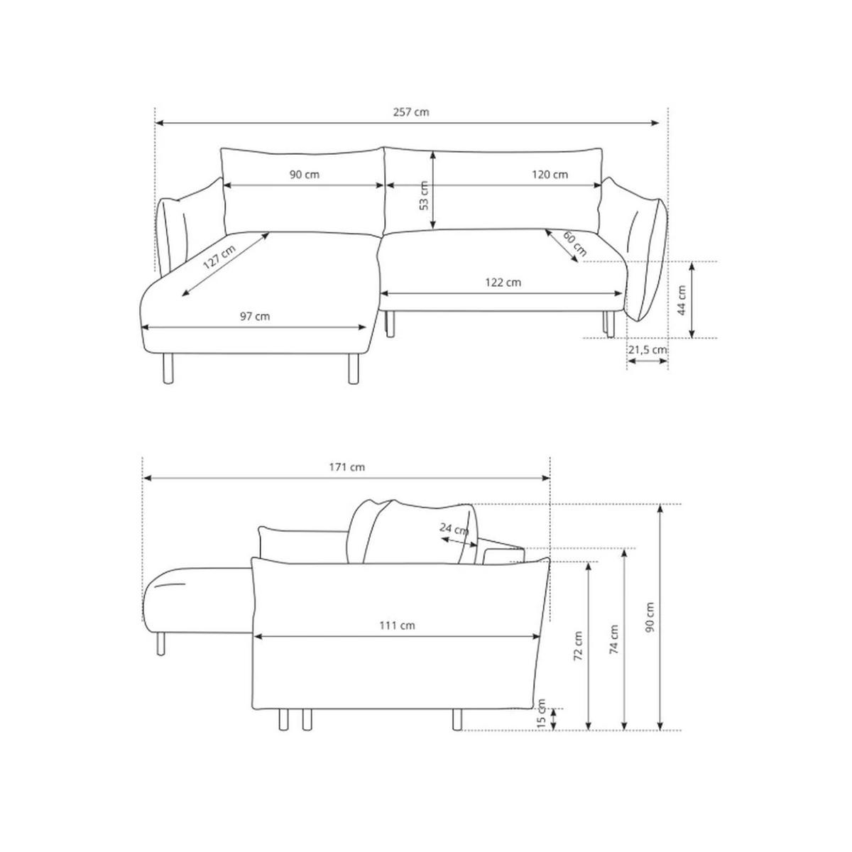 ECKSOFA DELI, Eckcouch in L-Form mit Schlaffunktion und Bettkasten, Farbe: Beige, Bouclé-Stoff, Ottomane Rechts - Beige, Textil (257/171cm) - Sepro Meble